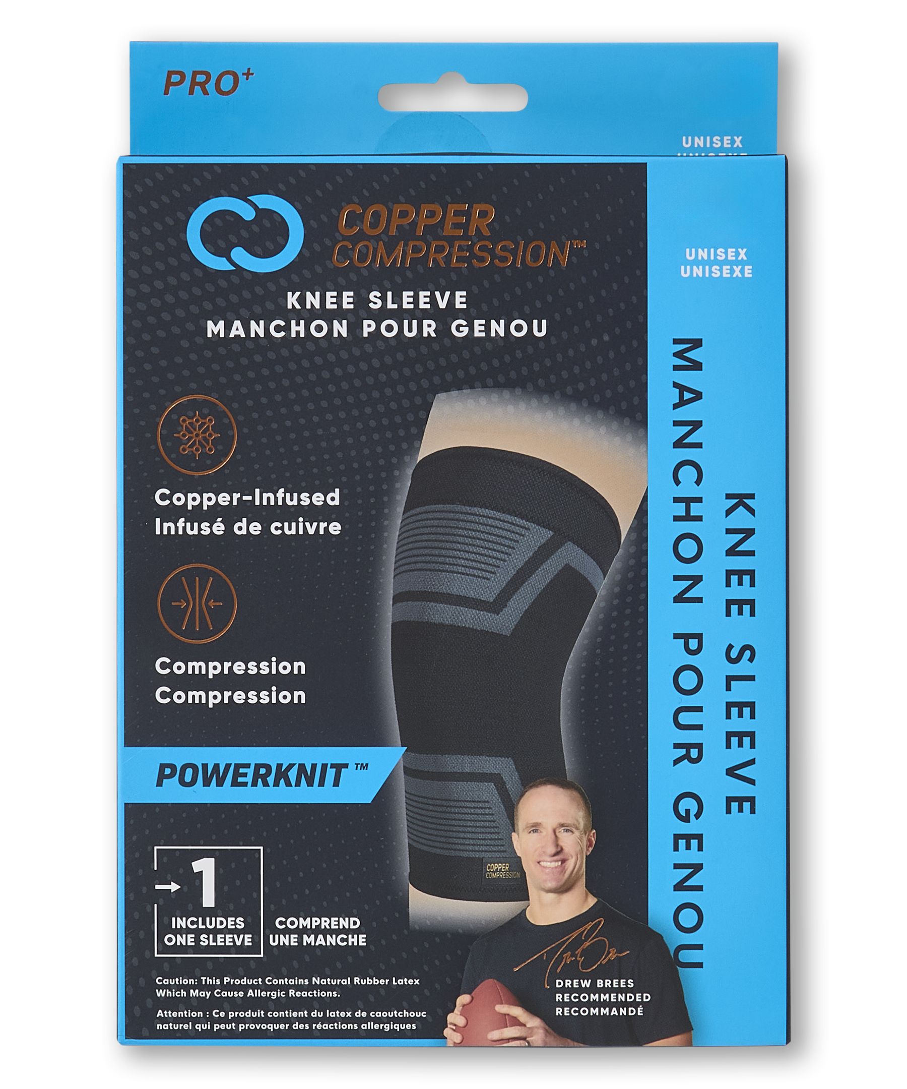 Manchon pour genou pour hommes, Powerknit, Copper Compression