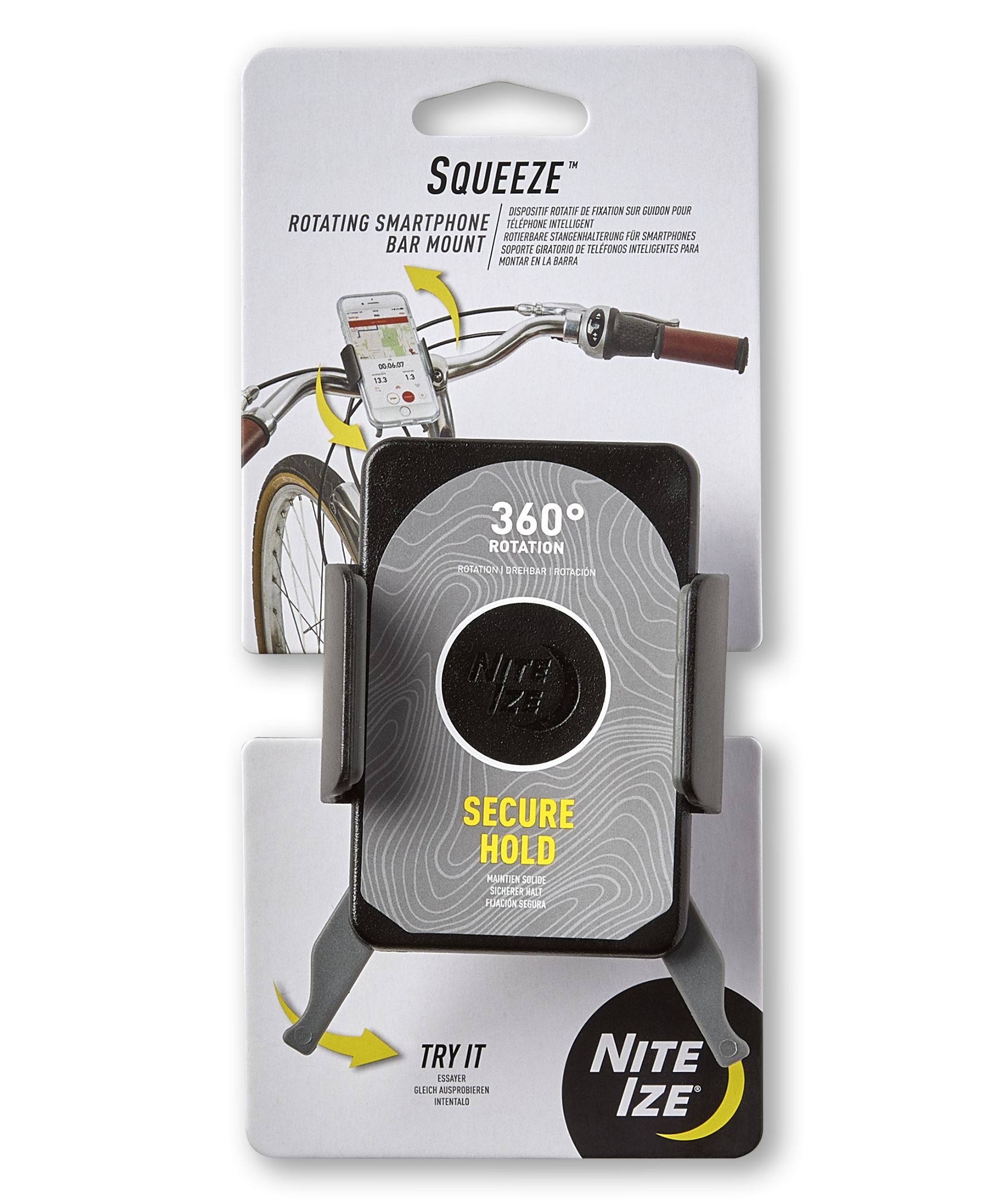 Dispositif rotatif de fixation Squeeze pour téléphone intelligent, Nite Ize Front_Flat