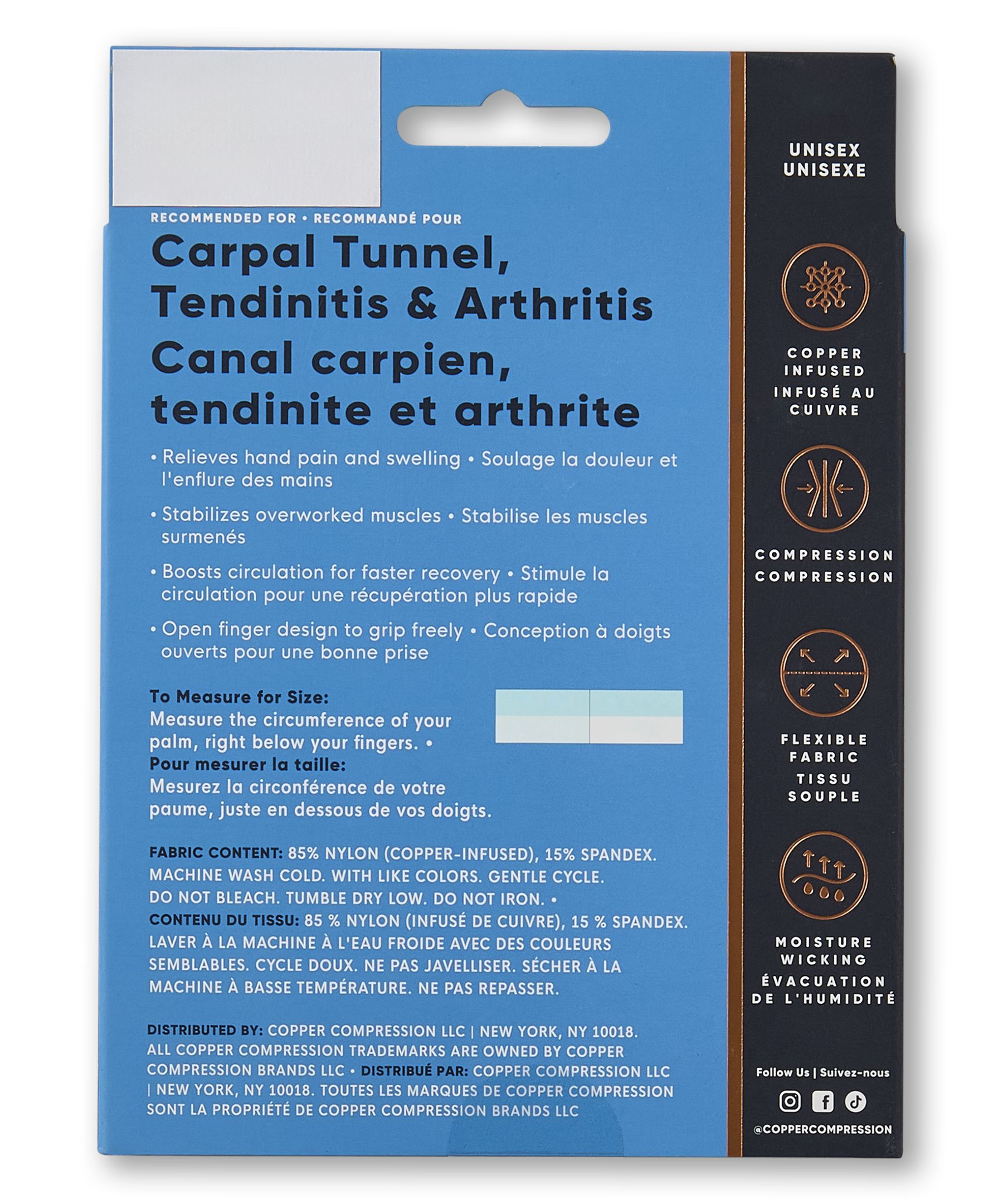 Gants demi-doigts pour l'arthrite pour hommes, Copper Compression