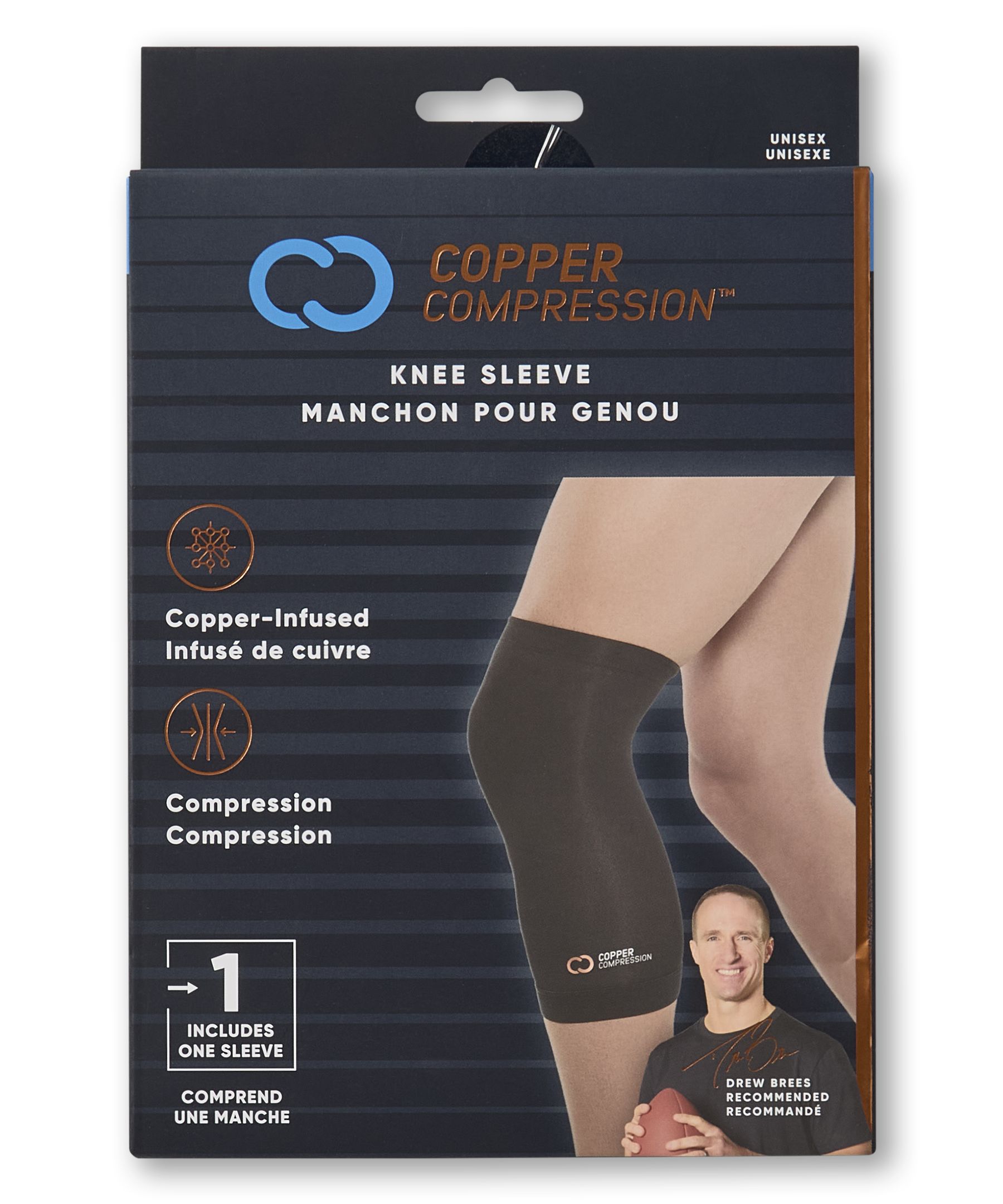 Manchon pour genou pour hommes, Powerknit, Copper Compression