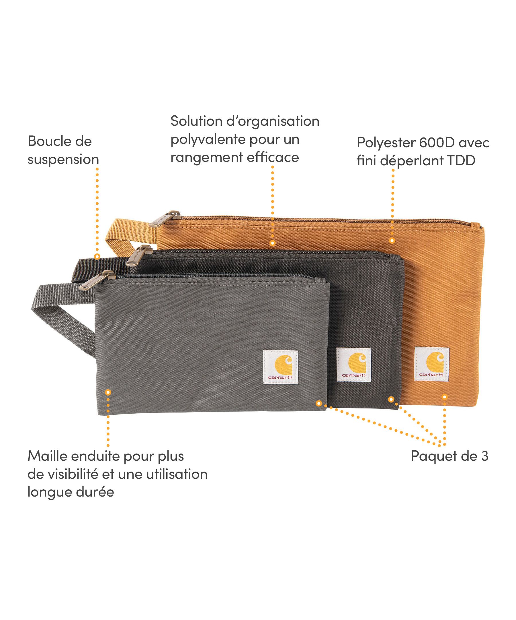 Paquet de trois pochettes à fermeture à glissière pour hommes, Carhartt