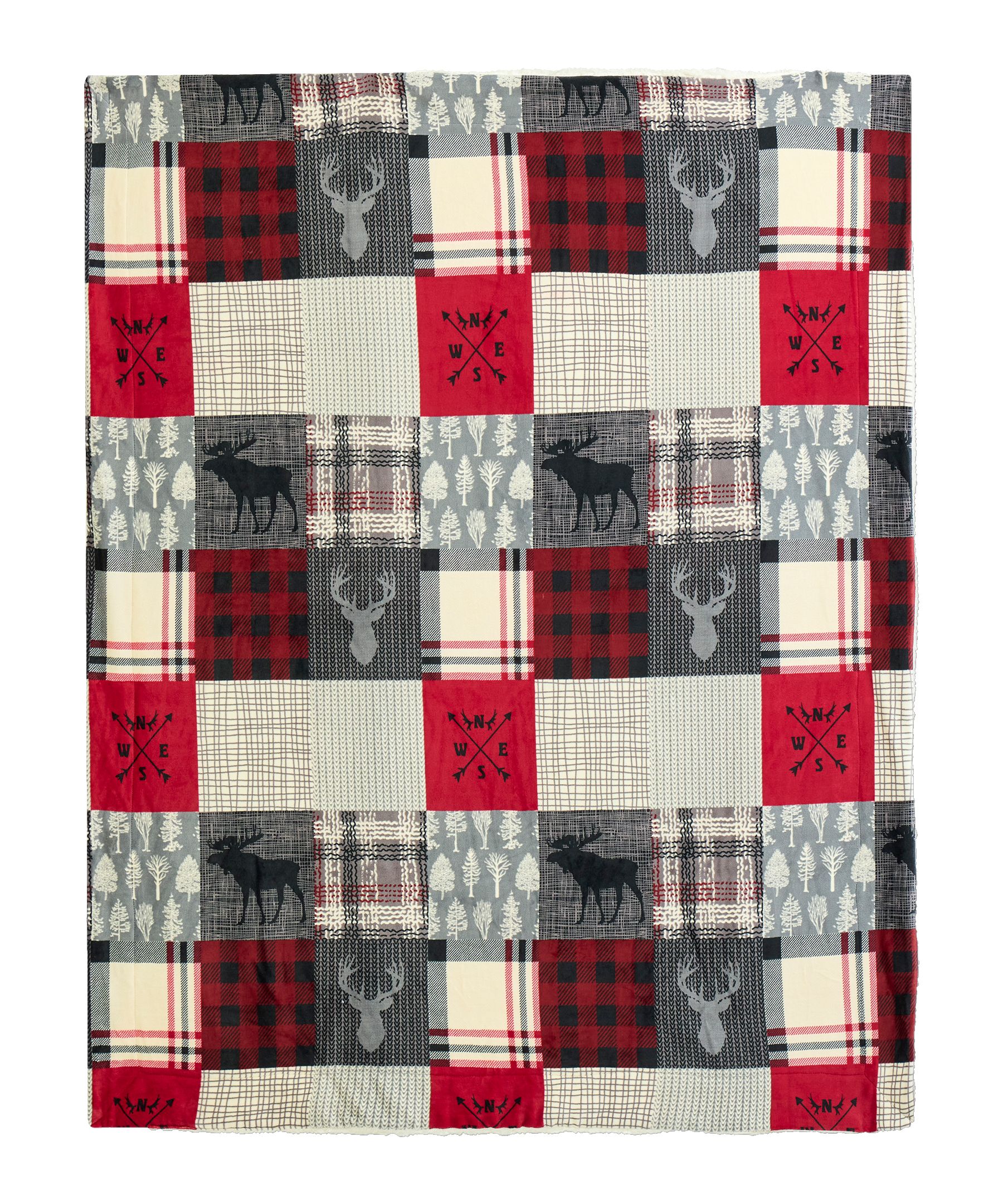 WindRiver Heritage Patchwork Sherpa Blanket Front_Flat