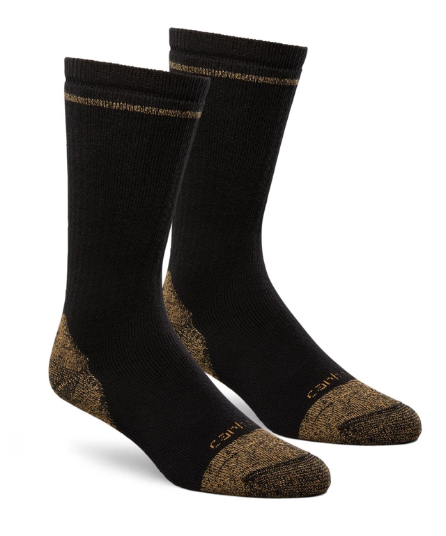 Mi-chaussettes de travail d’épaisseur moyenne en mélange de coton pour bottes à embout d’acier pour hommes, paquet de 2 paires, Carhartt