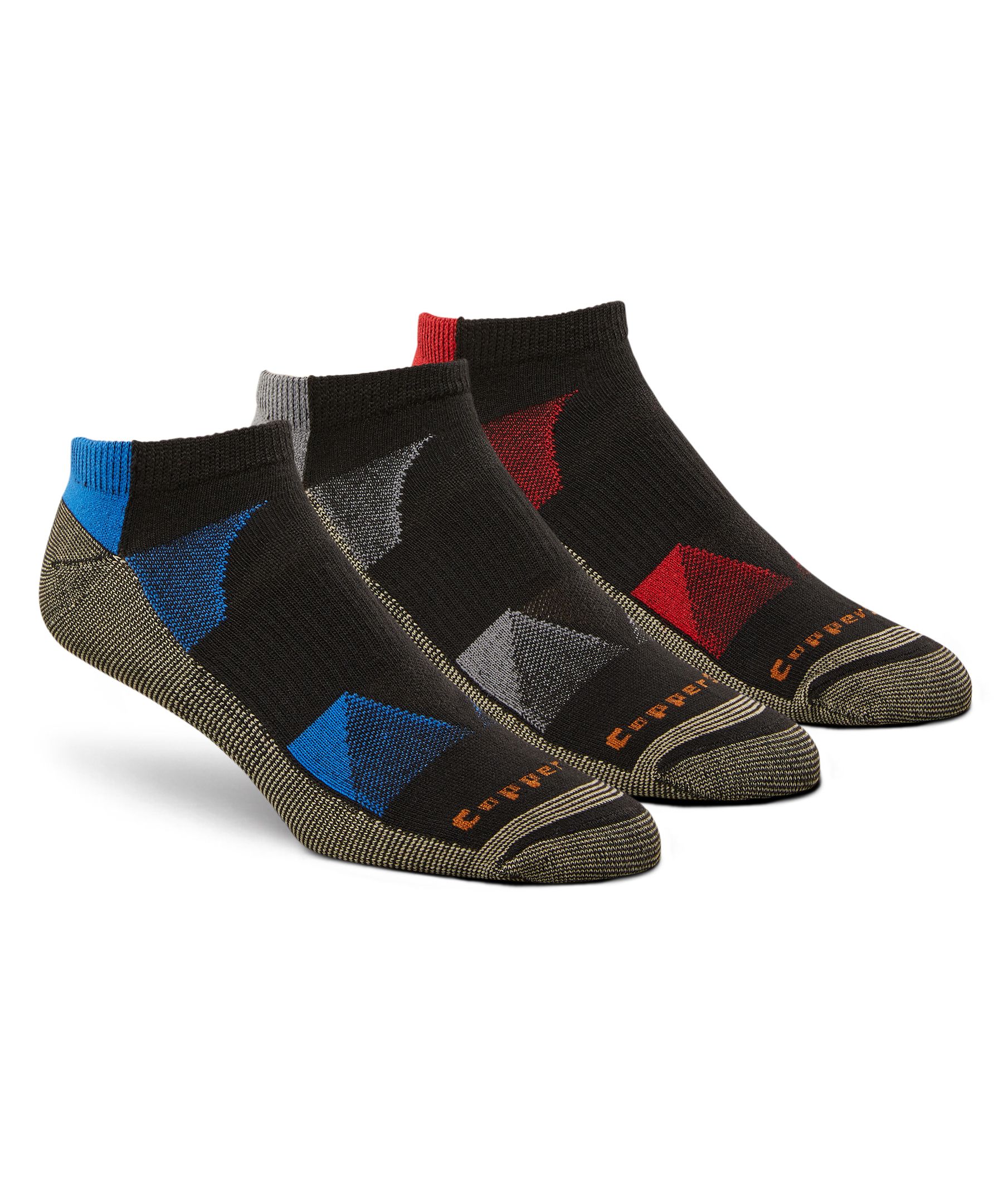 Copper Sole Chaussettes de sport invisibles avec technologie Moisture Guard pour hommes, Extreme, paquet de 3