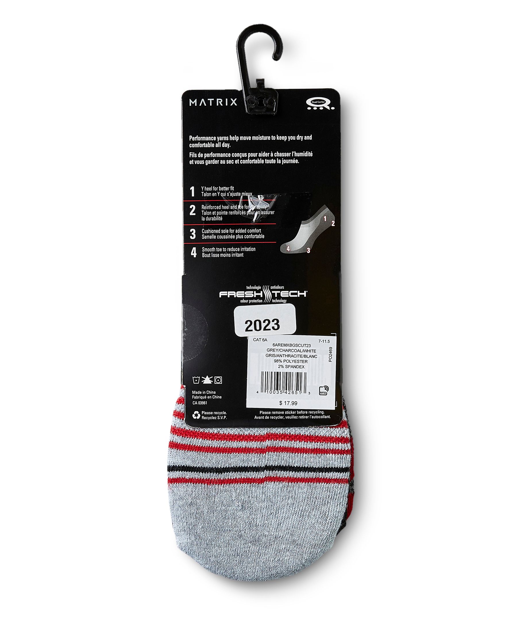 Socquettes Matrix FRESHTECH QUAD COMFORT pour hommes, paquet de 3&nbsp;paires