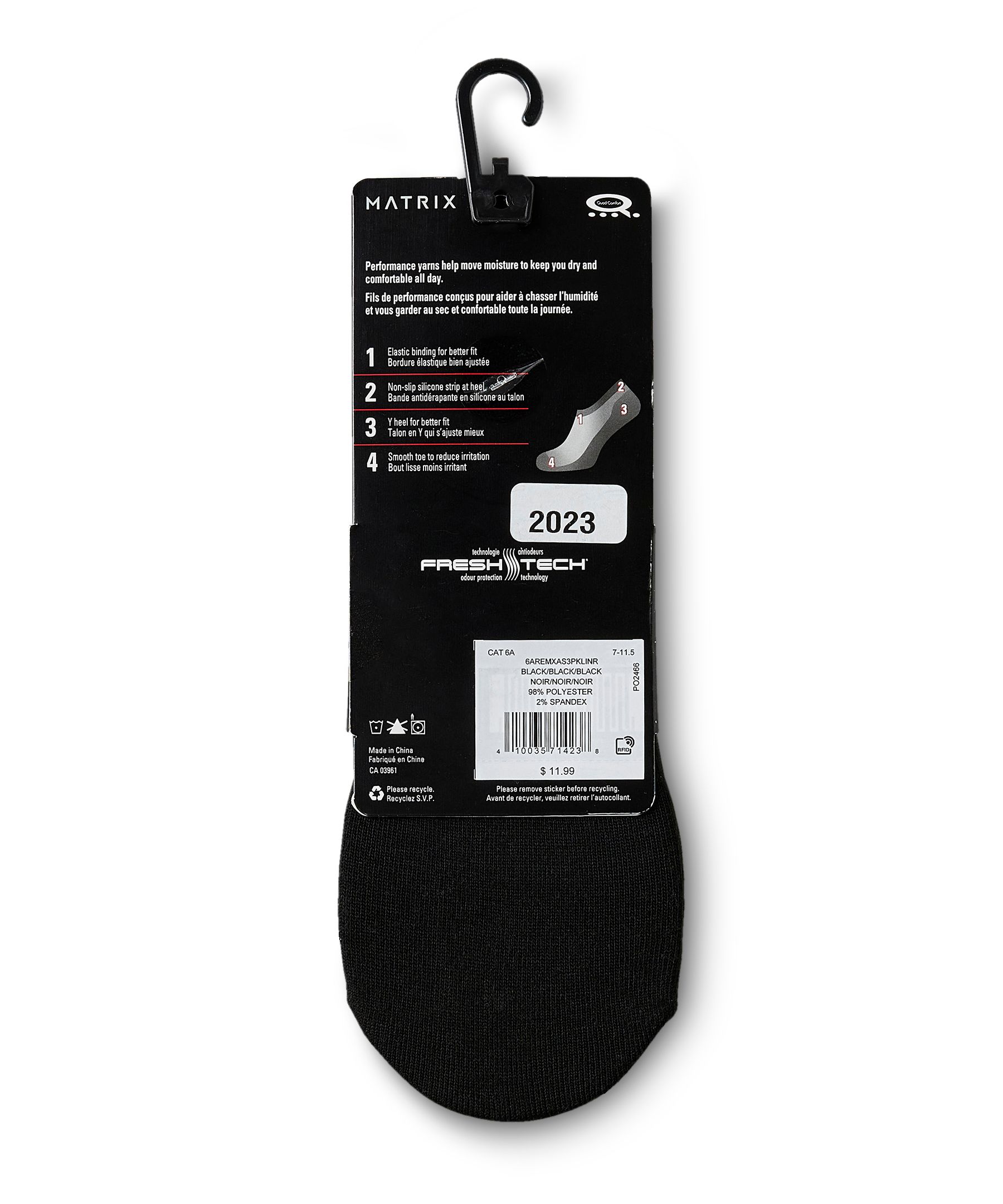 Chaussettes de sport à doublure Quad Comfort pour hommes, Matrix, paquet de 3&nbsp;paires