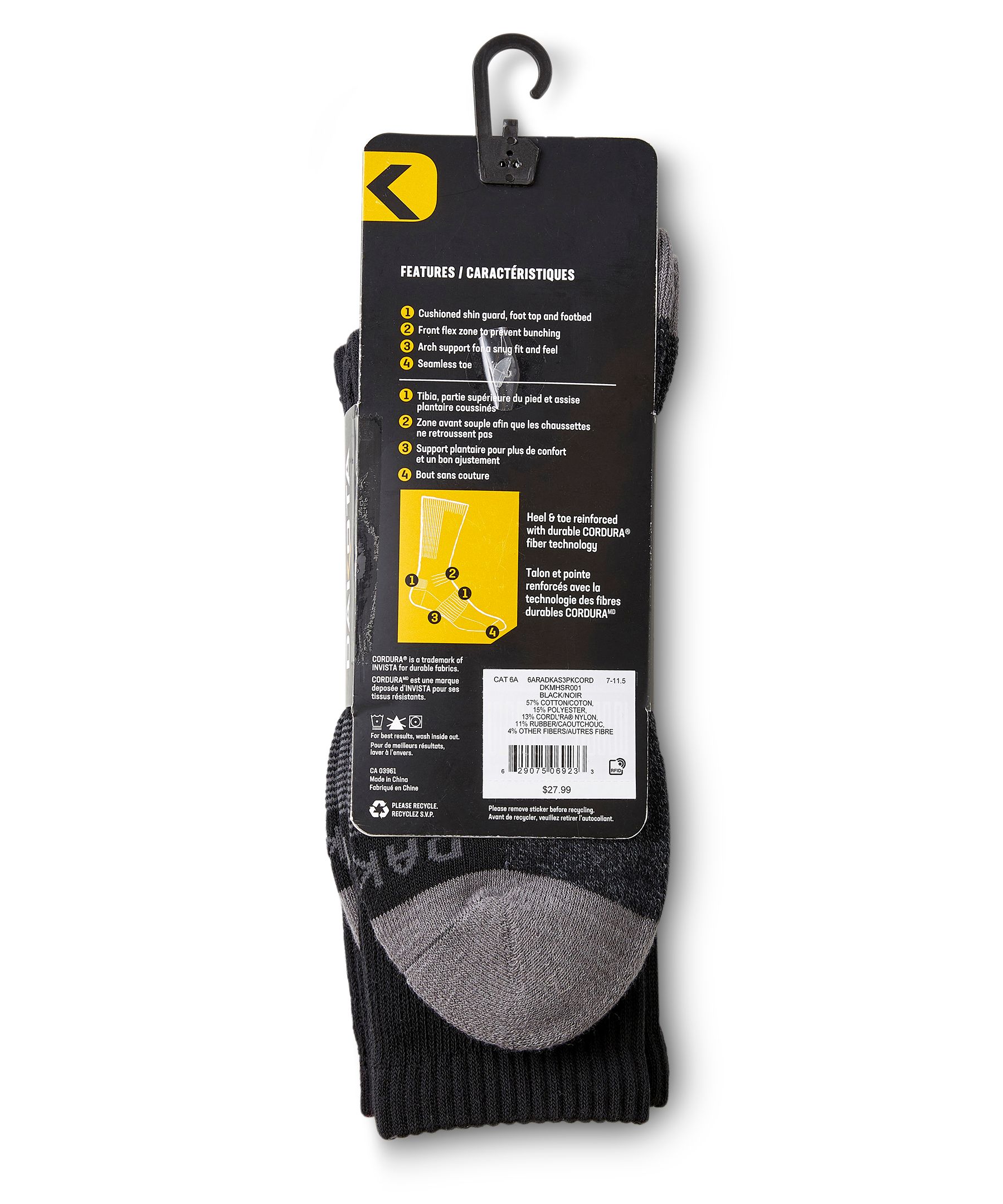Chaussettes pour bottes de travail en Cordura avec Freshtech pour hommes, Dakota Workpro Series, paquet de 3&nbsp;paires