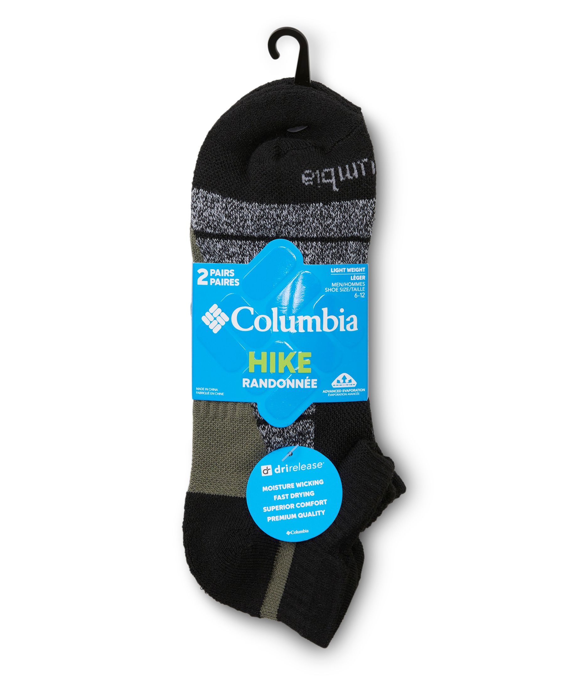 Chaussettes de randonnée invisibles avec Omni-Wick pour hommes, Columbia, paquet de 2&nbsp;paires