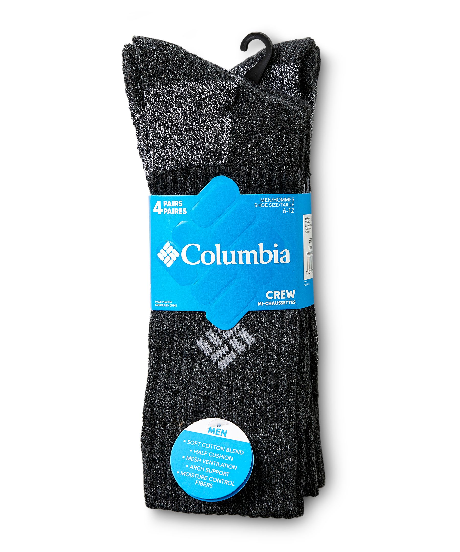 Columbia Men's 4 Pack Moisture Control Cushioned Crew Socks
