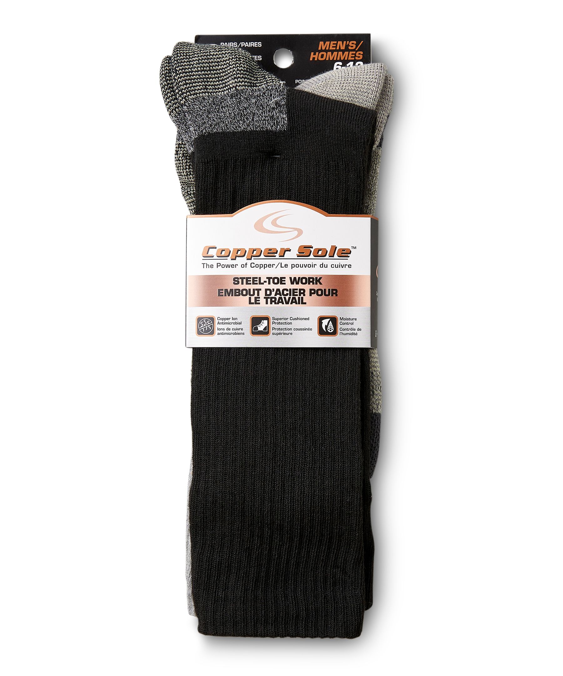 Chaussettes de travail légères pour bottes à embout d'acier avec Moisture Guard pour hommes, Copper Sole, paquet de 2&nbsp;paires