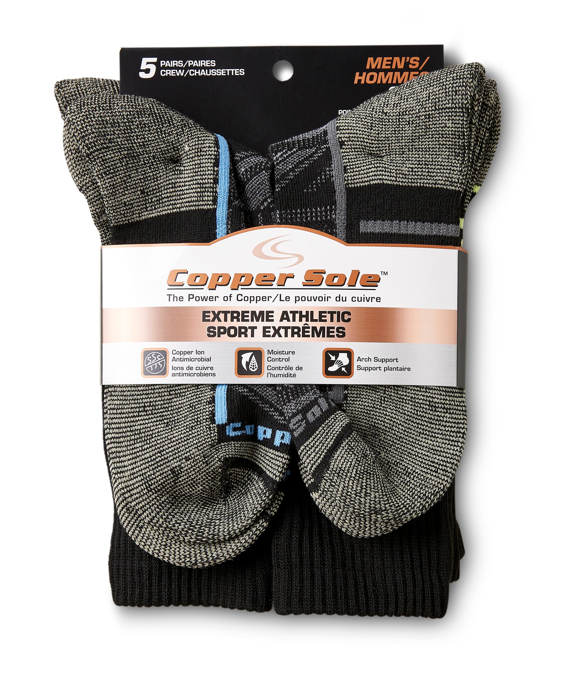 Mi-chaussettes de sport avec Moisture Guard pour hommes, Copper Sole, Extreme, paquet de 5&nbsp;paires