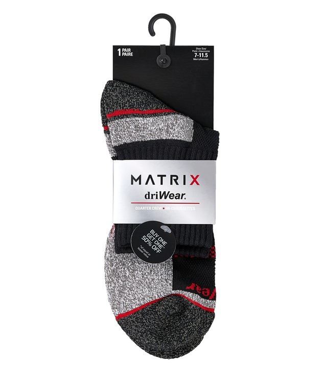 Matrix Men's driWear Quarter Crew Sport Socks Marks