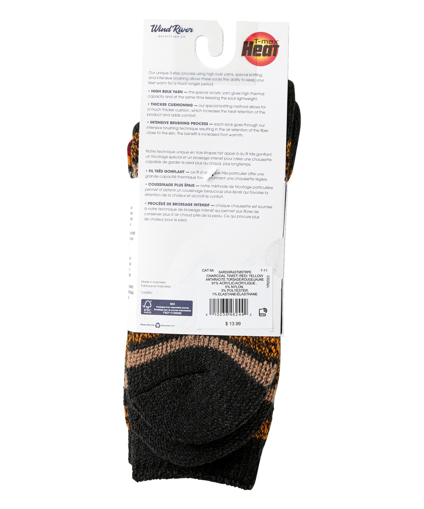 Chaussettes isothermes rayées WindRiver T-MAX HEAT pour bottes, pour hommes