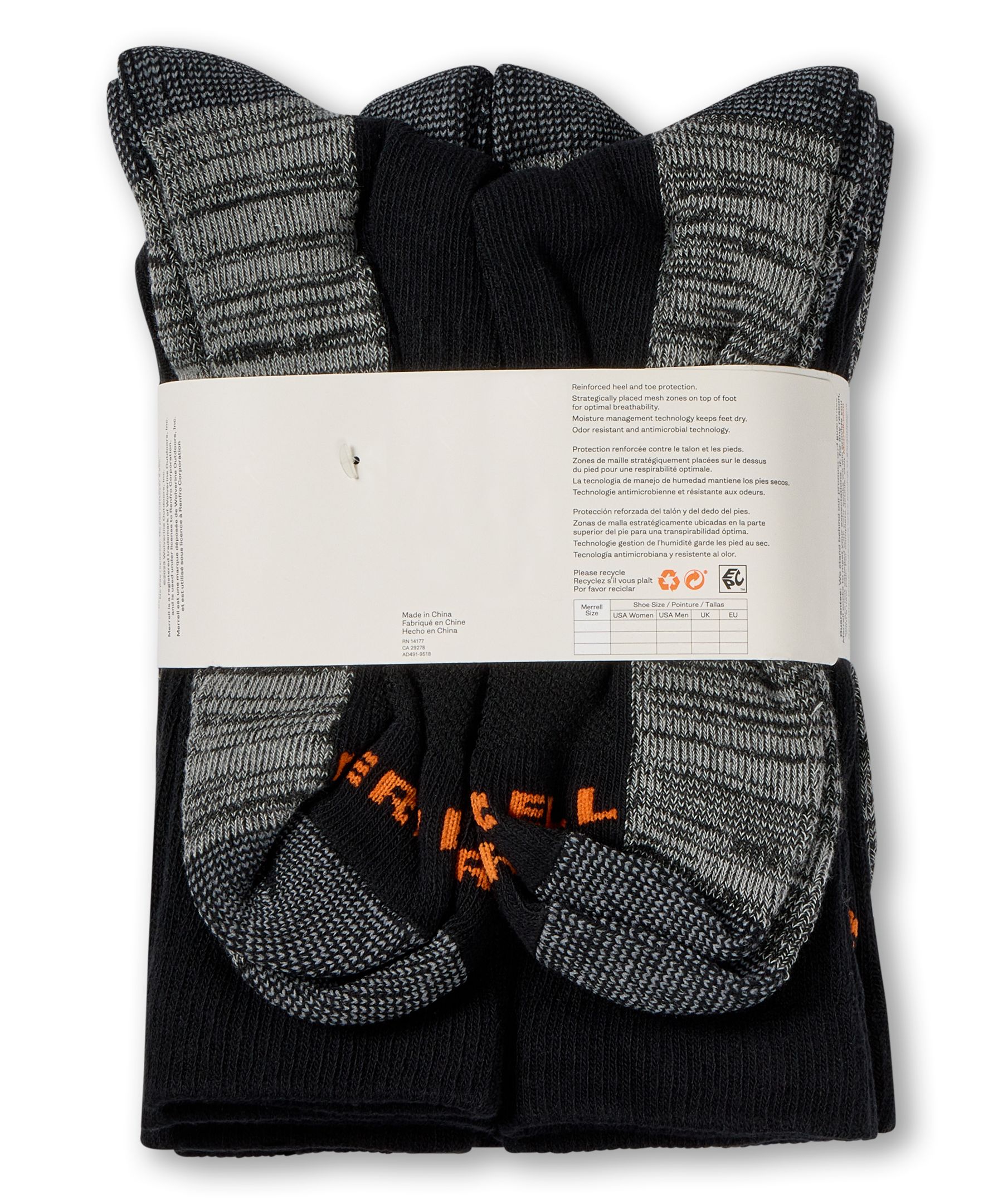 Mi-chaussettes de travail pour hommes, Merrell, paquet de 6&nbsp;paires