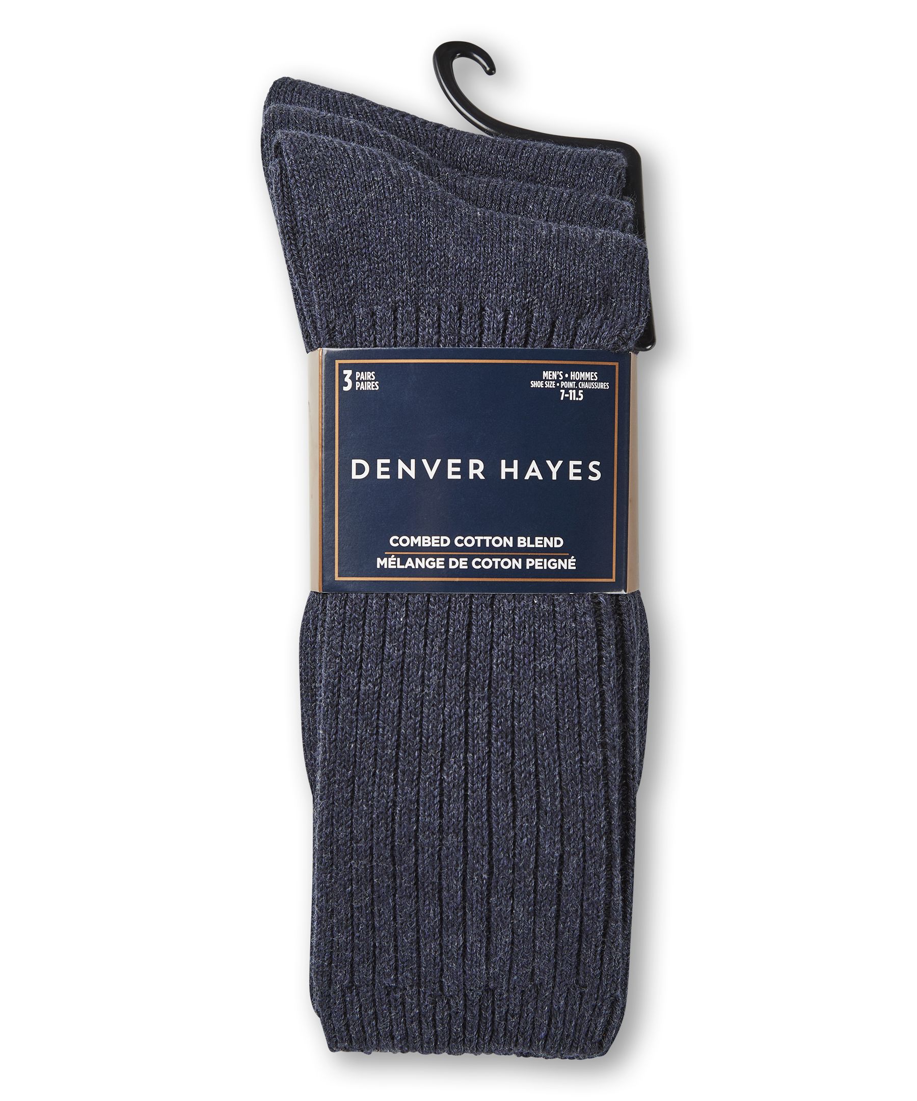 Chaussettes côtelées décontractées pour hommes, Denver Hayes, paquet de 3&nbsp;paires