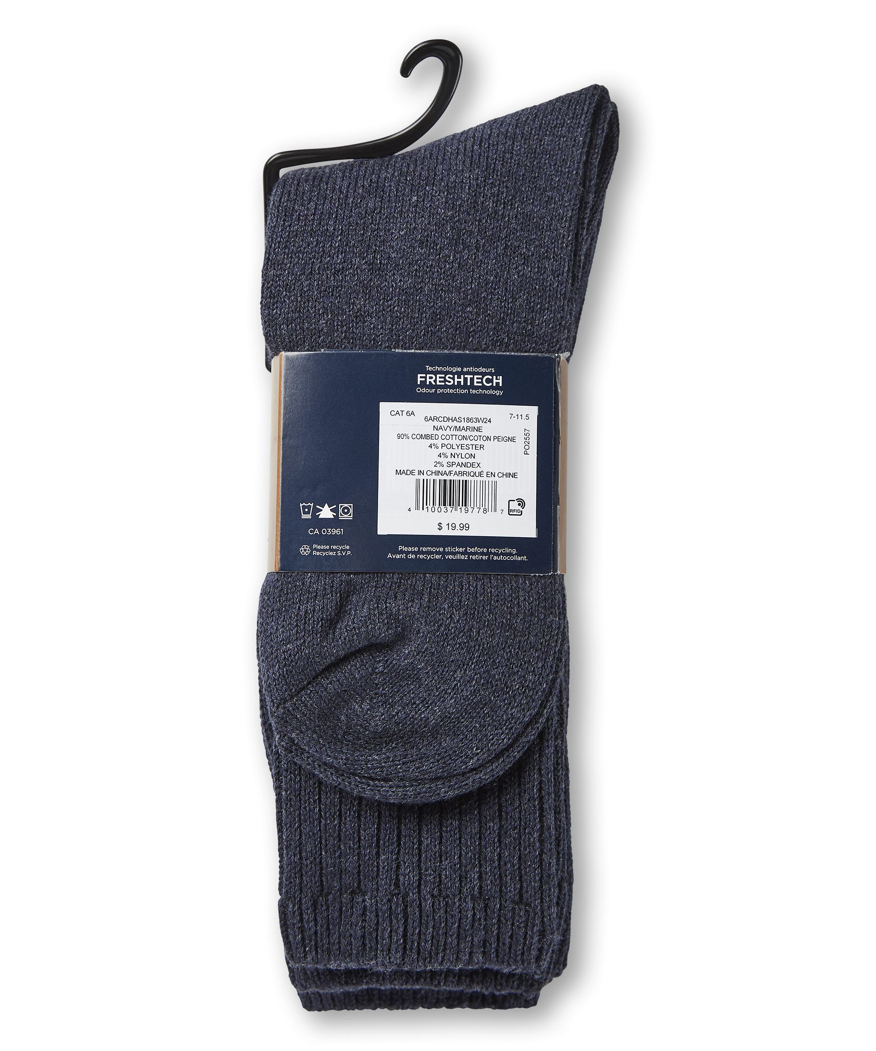 Chaussettes côtelées décontractées pour hommes, Denver Hayes, paquet de 3&nbsp;paires