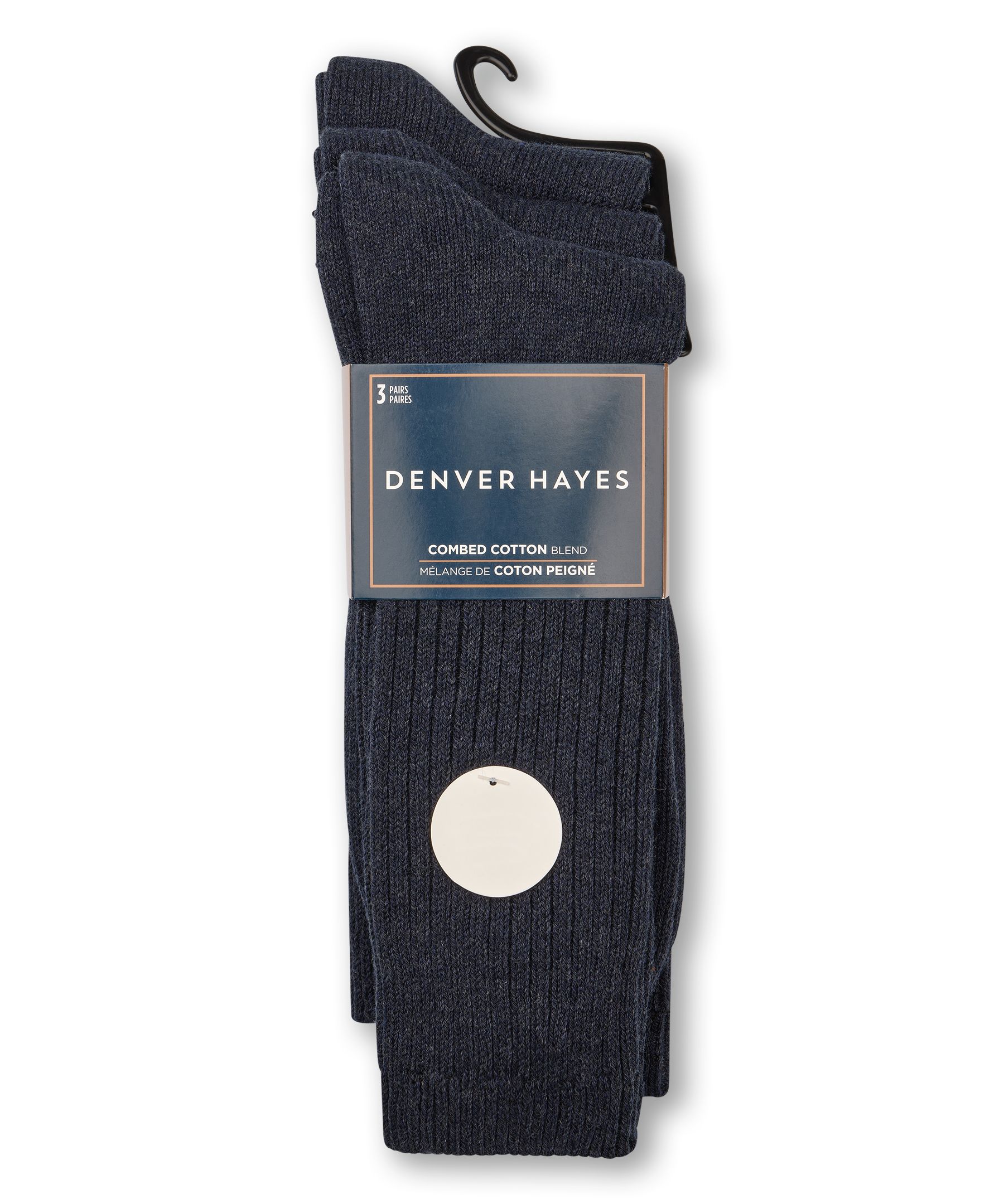 Chaussettes côtelées décontractées pour hommes, Denver Hayes, paquet de 3&nbsp;paires