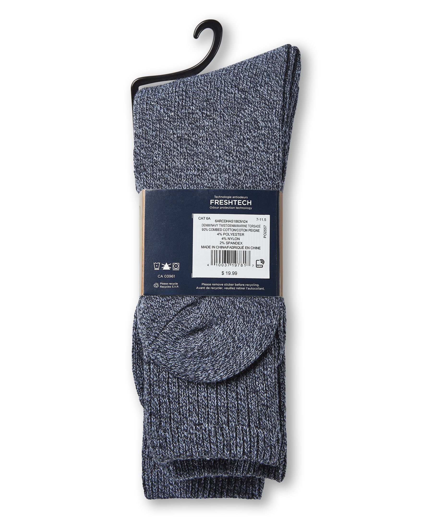 Chaussettes côtelées décontractées pour hommes, Denver Hayes, paquet de 3&nbsp;paires