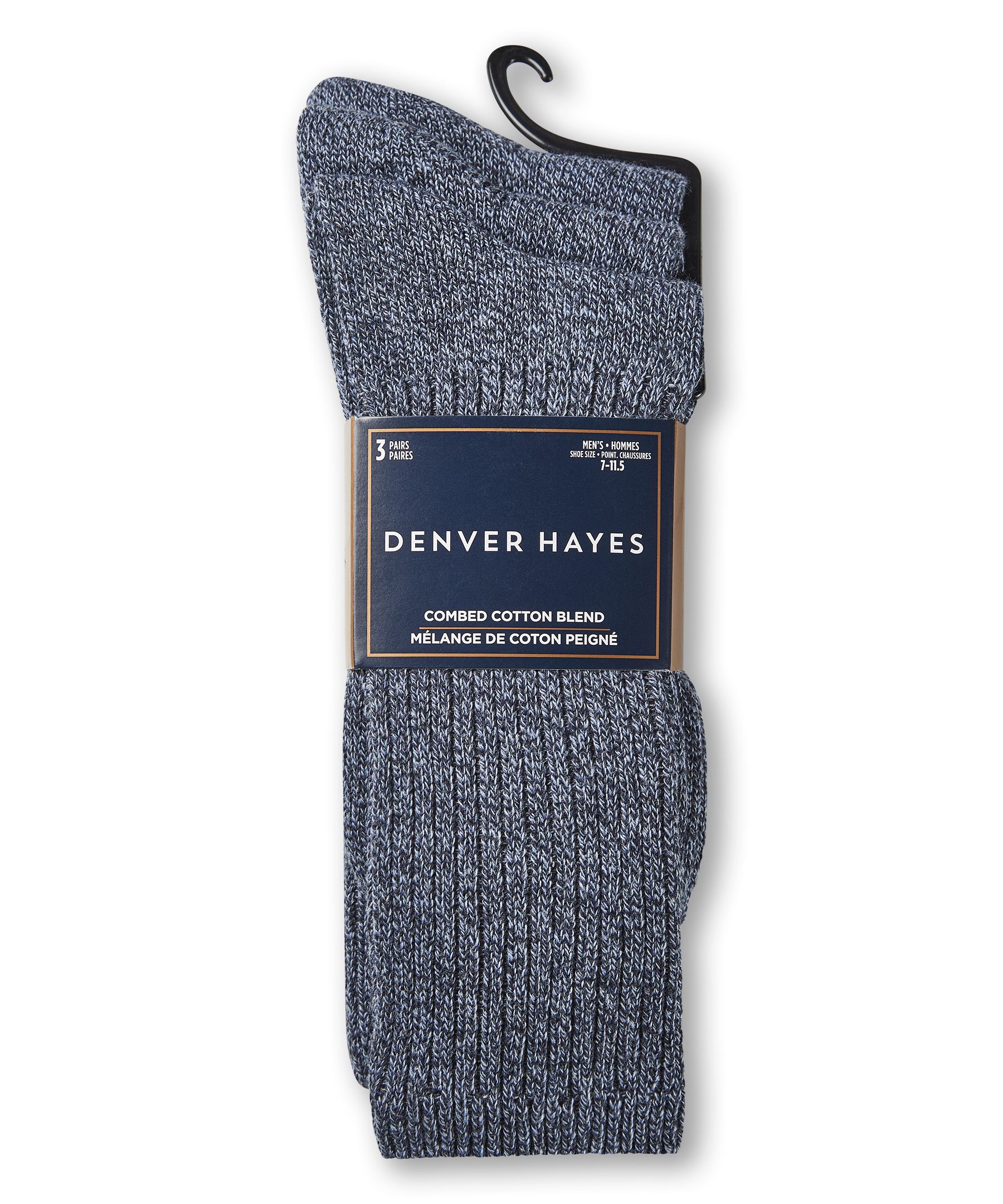 Chaussettes côtelées décontractées pour hommes, Denver Hayes, paquet de 3&nbsp;paires