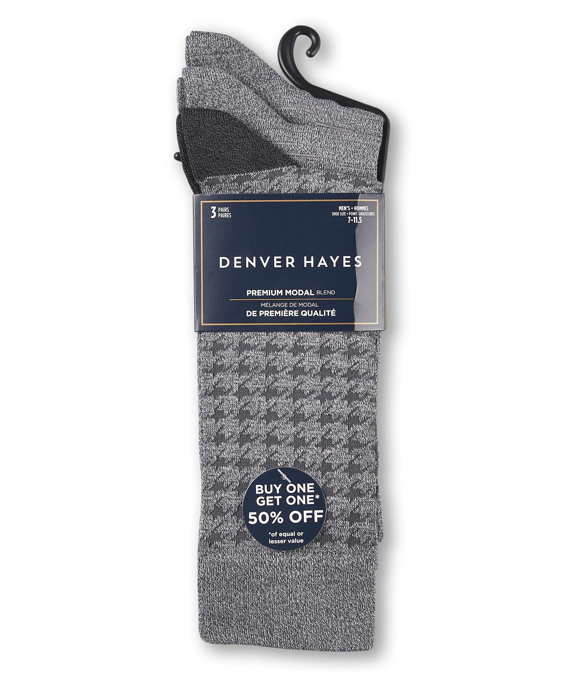 Mi-chaussettes décontractées pour hommes, Denver Hayes, paquet de 3&nbsp;paires