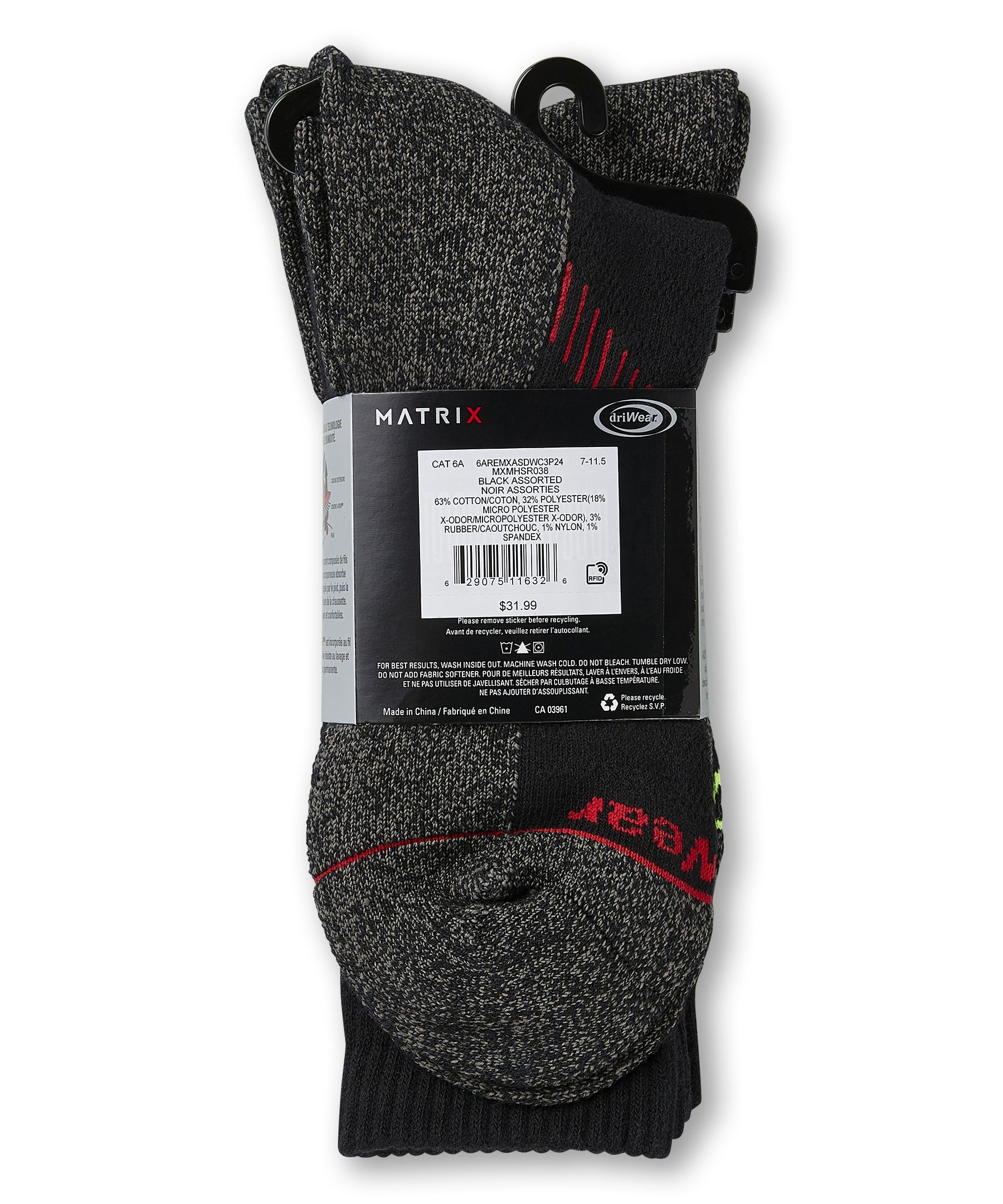 Matrix Men's Driwear 3 Pack Crew Sport Socks
