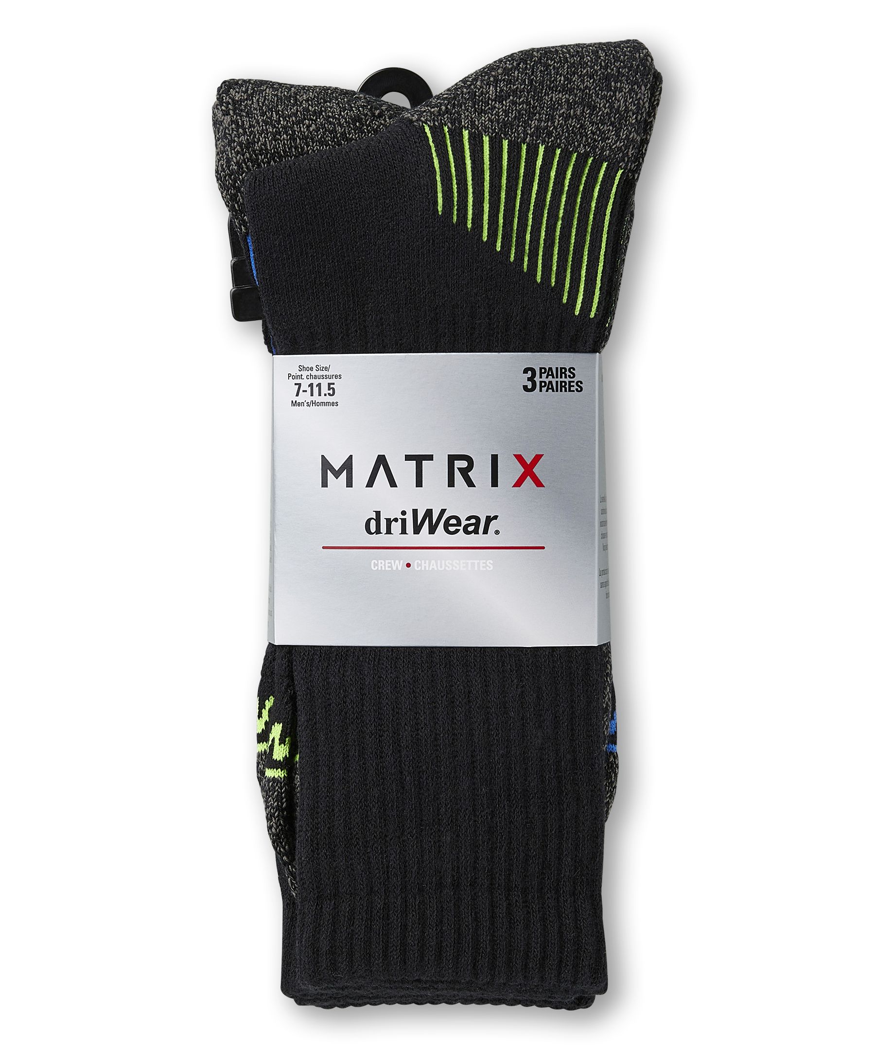 Matrix Men's Driwear 3 Pack Crew Sport Socks