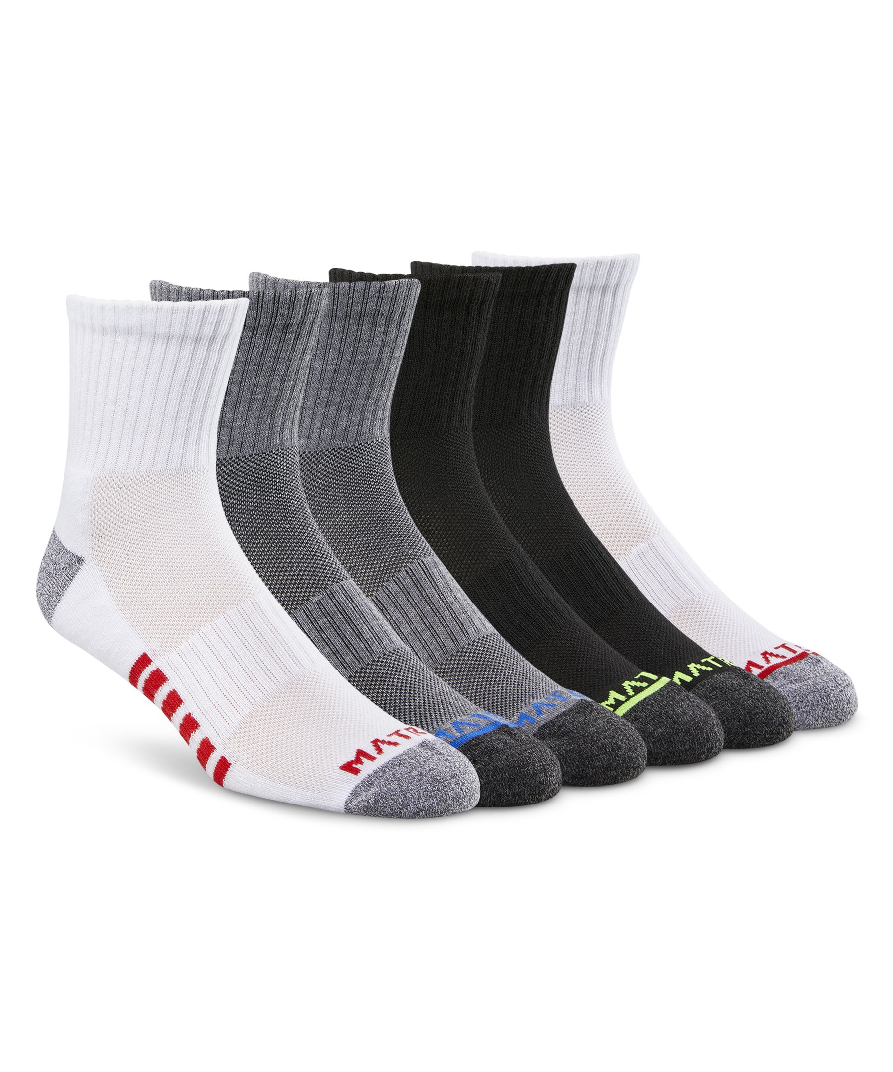 Matrix men's 6 Pack Quarter Sport Socks Marks