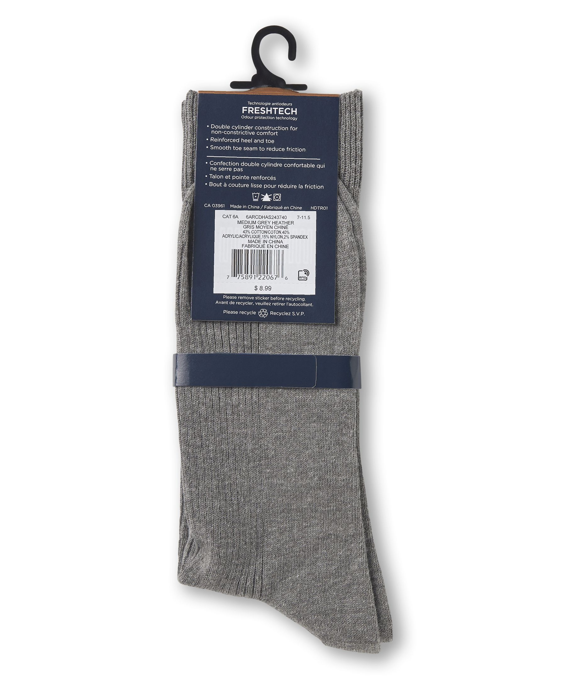 Chaussettes décontractées en tricot côtelé avec FreshTech pour hommes, Denver Hayes