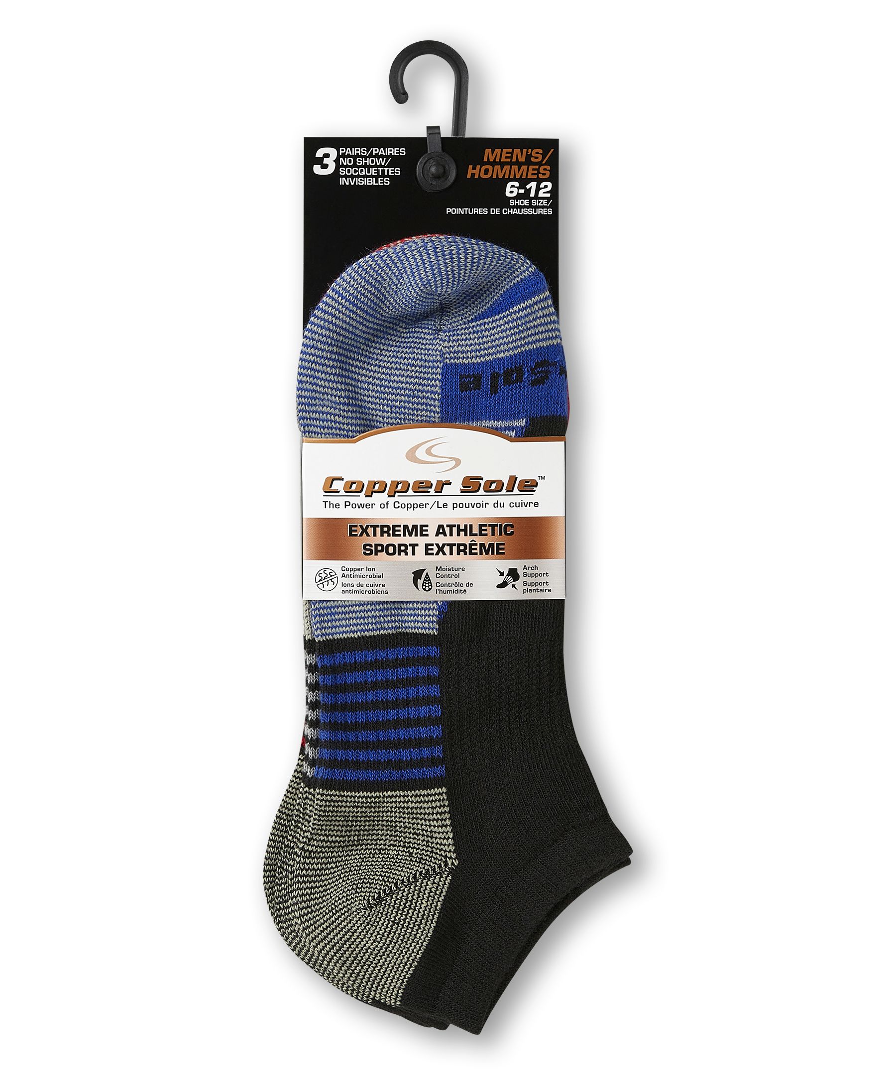Copper Sole Men's 3 Pack Extreme Atheletic Low Cut Socks