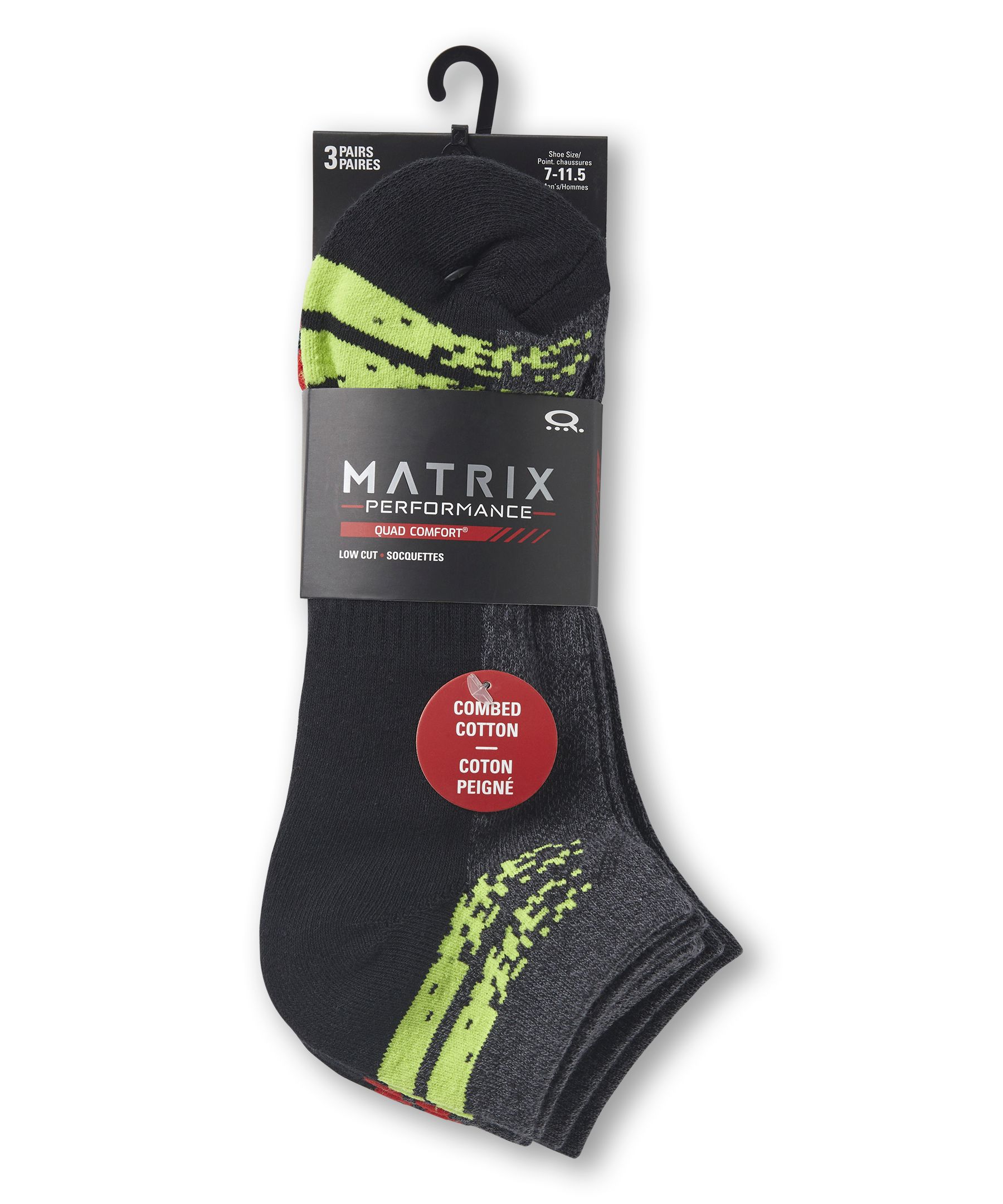 Chaussettes de sport basses rembourrées avec FreshTech pour hommes, Matrix, 3&nbsp;paires
