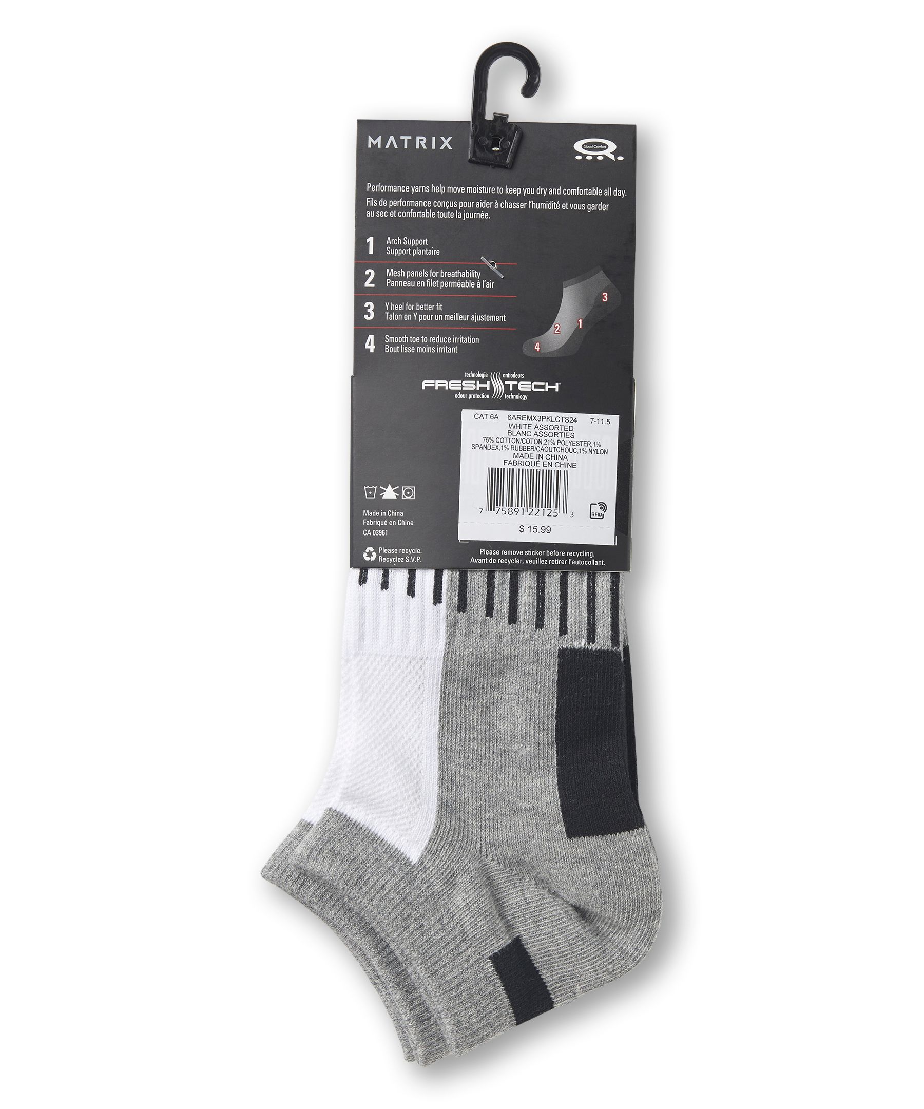 Matrix Men's FRESHTECH® Low Cut Thin Sport Socks, 3 Pack