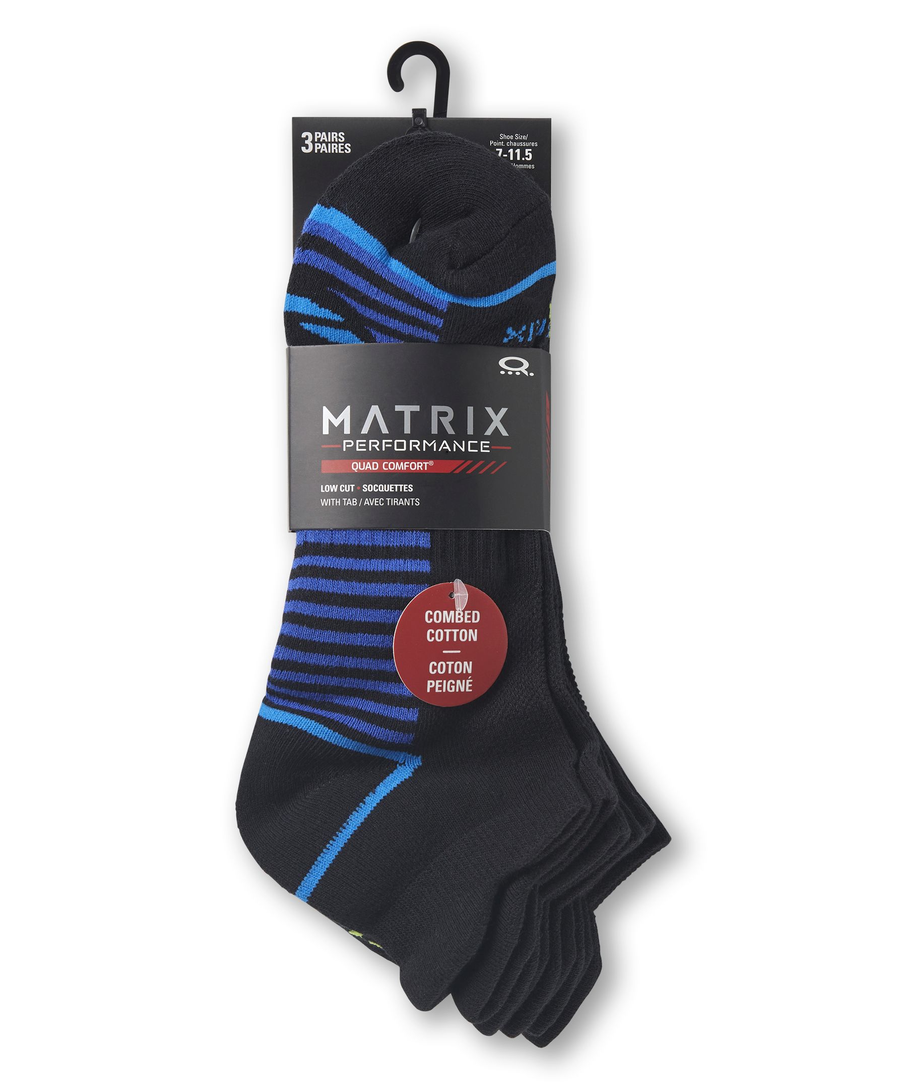 Chaussettes de sport basses à patte avec FreshTech pour hommes, Matrix, 3&nbsp;paires