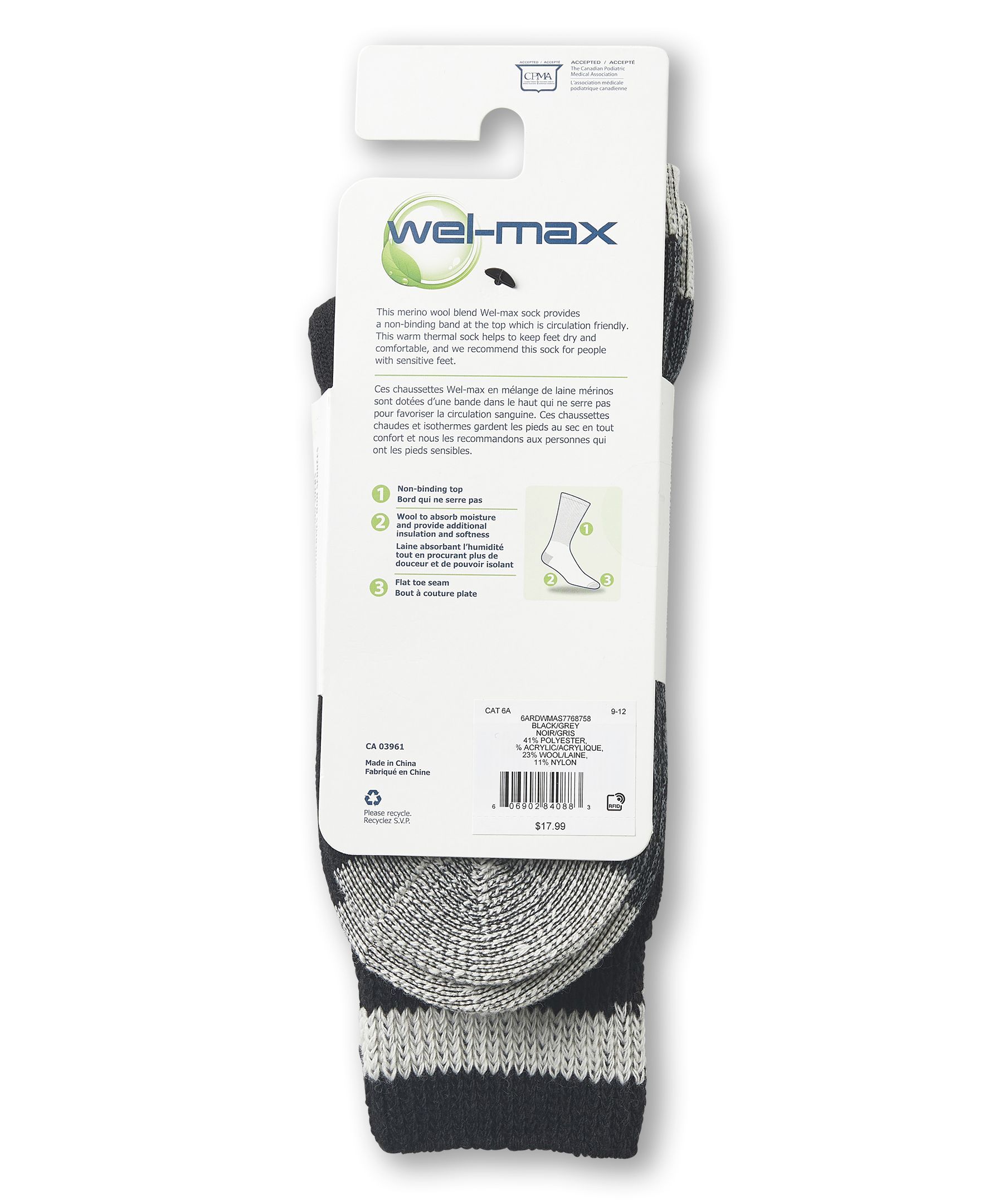 Chaussettes isothermes pour bottes sans compression pour hommes, Wel-max