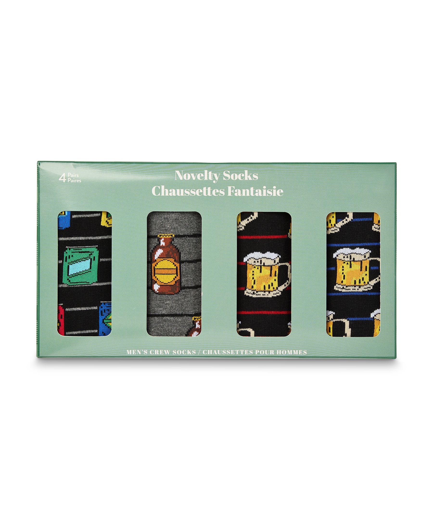 Boîte cadeau de chaussettes décontractées à motifs fantaisie sur thème de bière pour hommes, Denver Hayes, paquet de 4&nbsp;paires