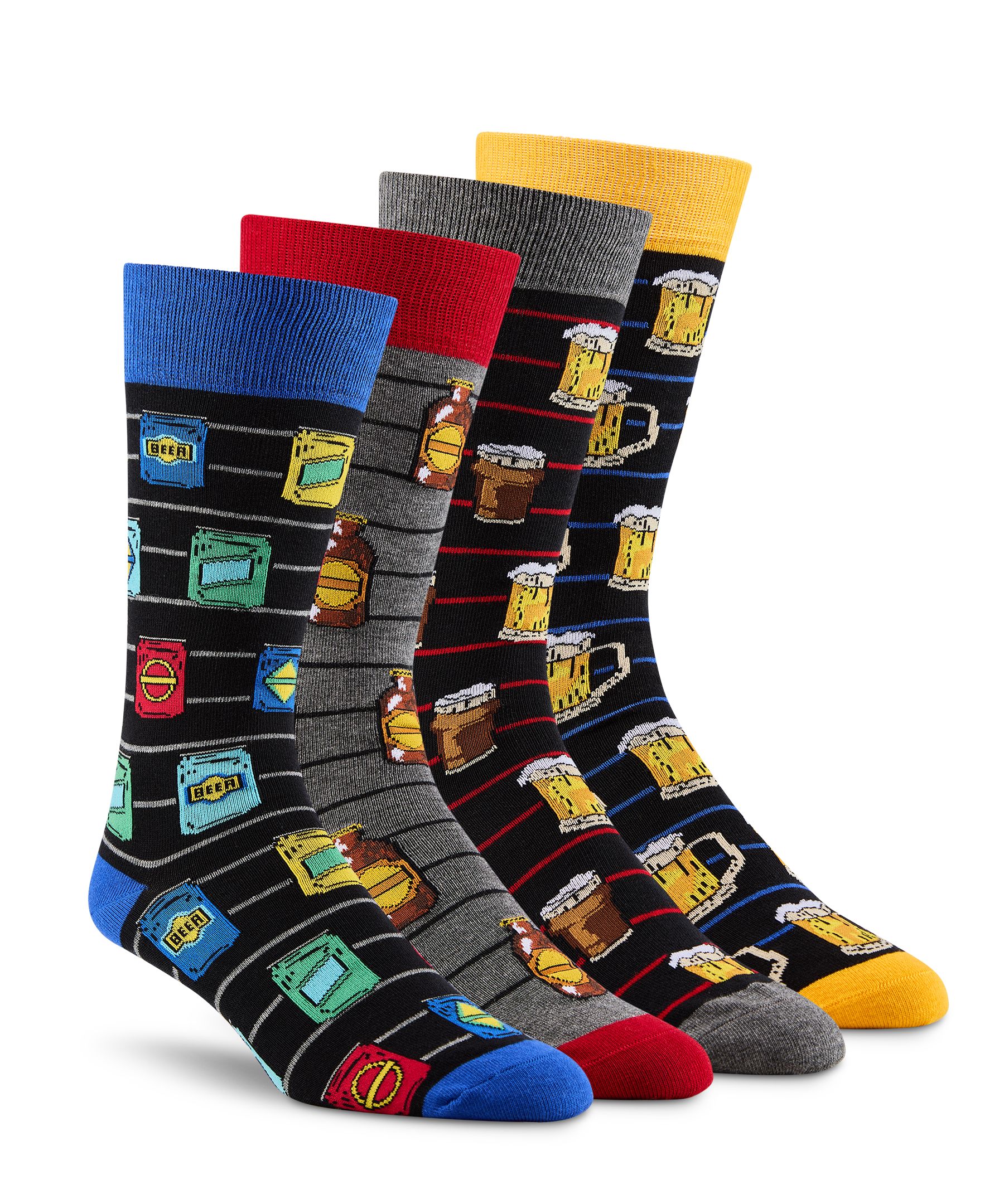 Boîte cadeau de chaussettes décontractées à motifs fantaisie sur thème de bière pour hommes, Denver Hayes, paquet de 4&nbsp;paires