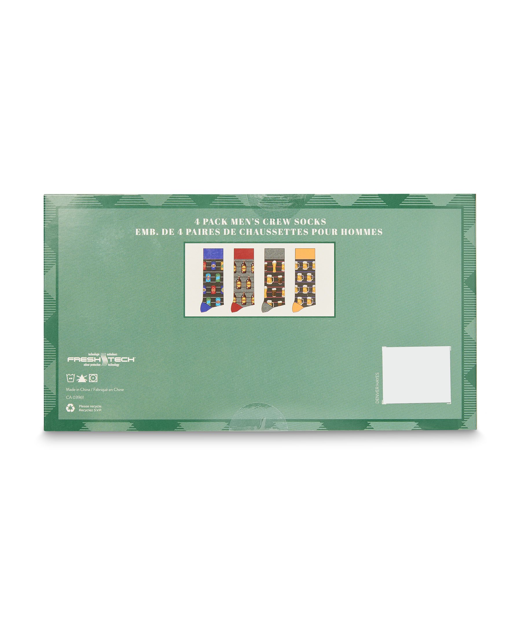 Boîte cadeau de chaussettes décontractées à motifs fantaisie sur thème de bière pour hommes, Denver Hayes, paquet de 4&nbsp;paires