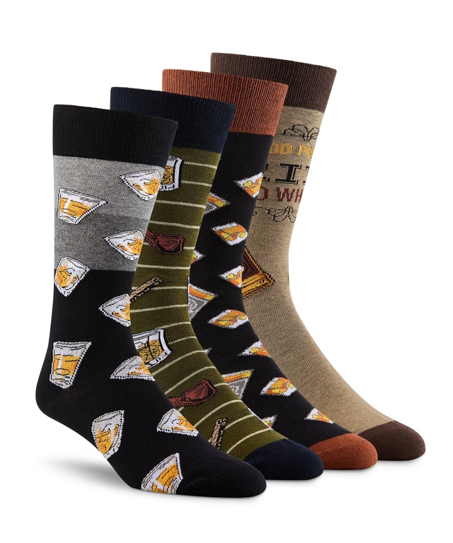 Boîte cadeau de chaussettes décontractées à motifs fantaisie sur thème de bourbon pour hommes, Denver Hayes, paquet de 4&nbsp;paires