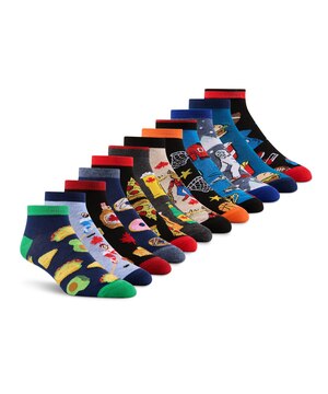 Boîte de 12&nbsp;paires de chaussettes décontractées fantaisie basses pour hommes, Denver Hayes