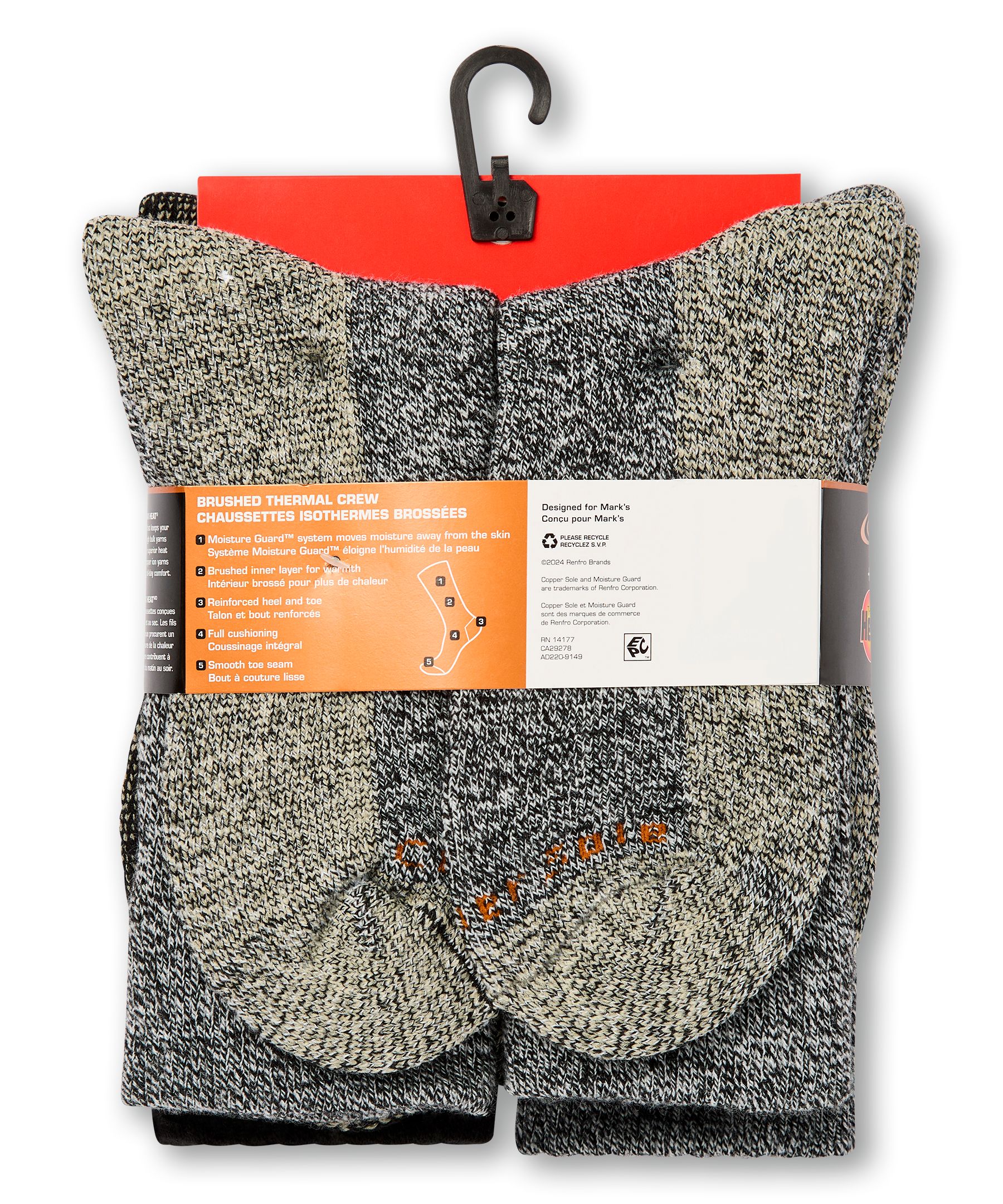 Chaussettes isothermes T-Max pour hommes, paquet de 3&nbsp;paires, Copper Sole