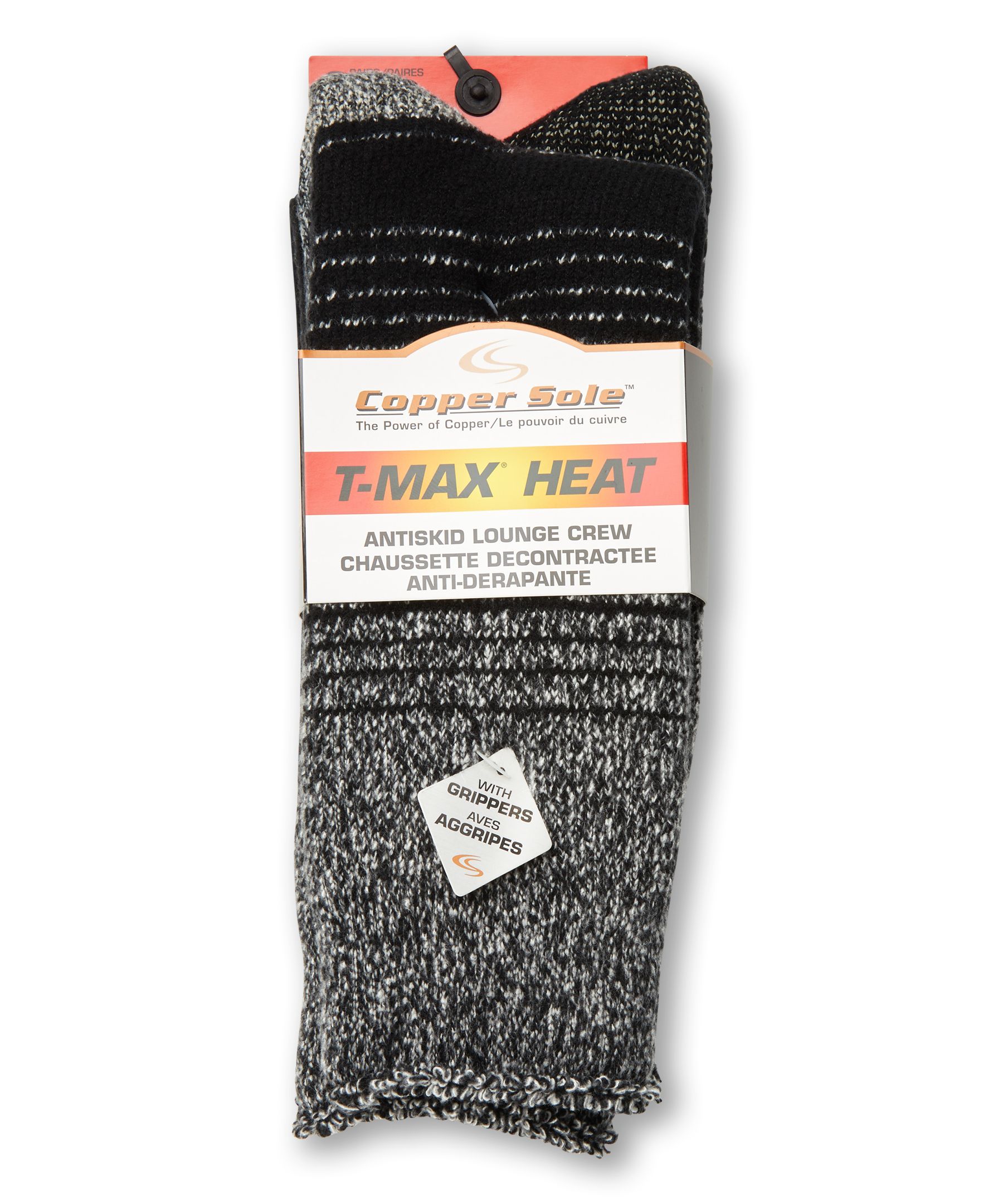 Mi-chaussettes de détente antidérapantes T-MAX HEATMD pour hommes, Copper Sole, paquet de 2