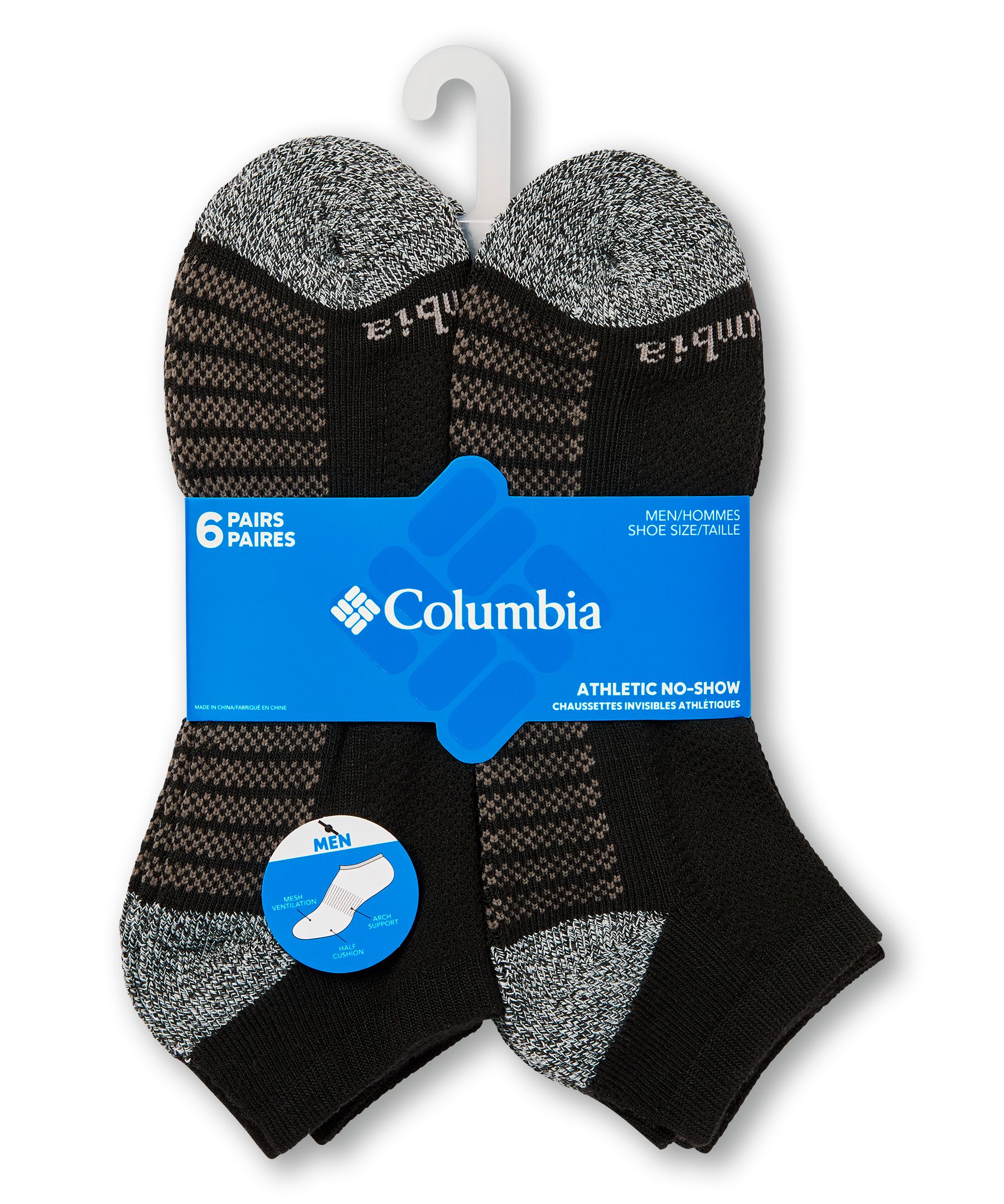 Chaussettes de sport invisibles pour hommes, Columbia, paquet de 6&nbsp;paires