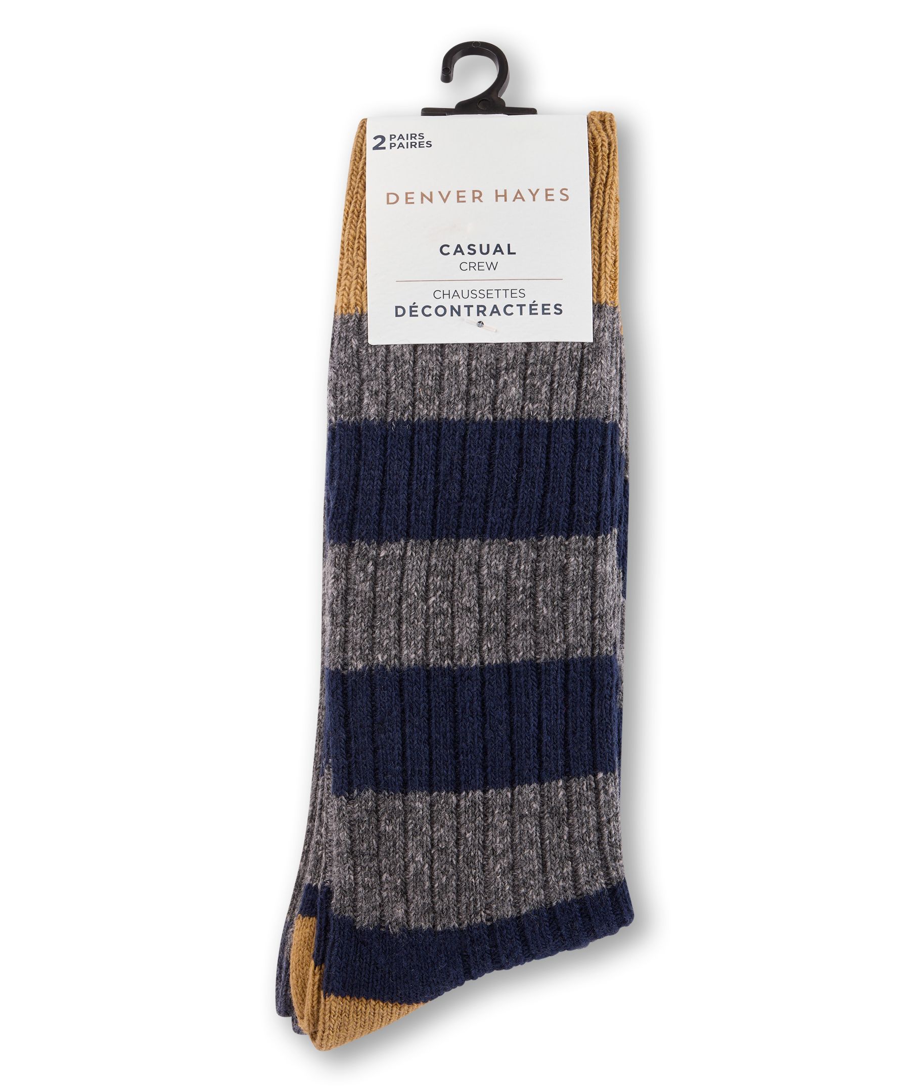 Mi-chaussettes décontractées à rayures pour hommes, Denver Hayes, paquet de 2&nbsp;paires