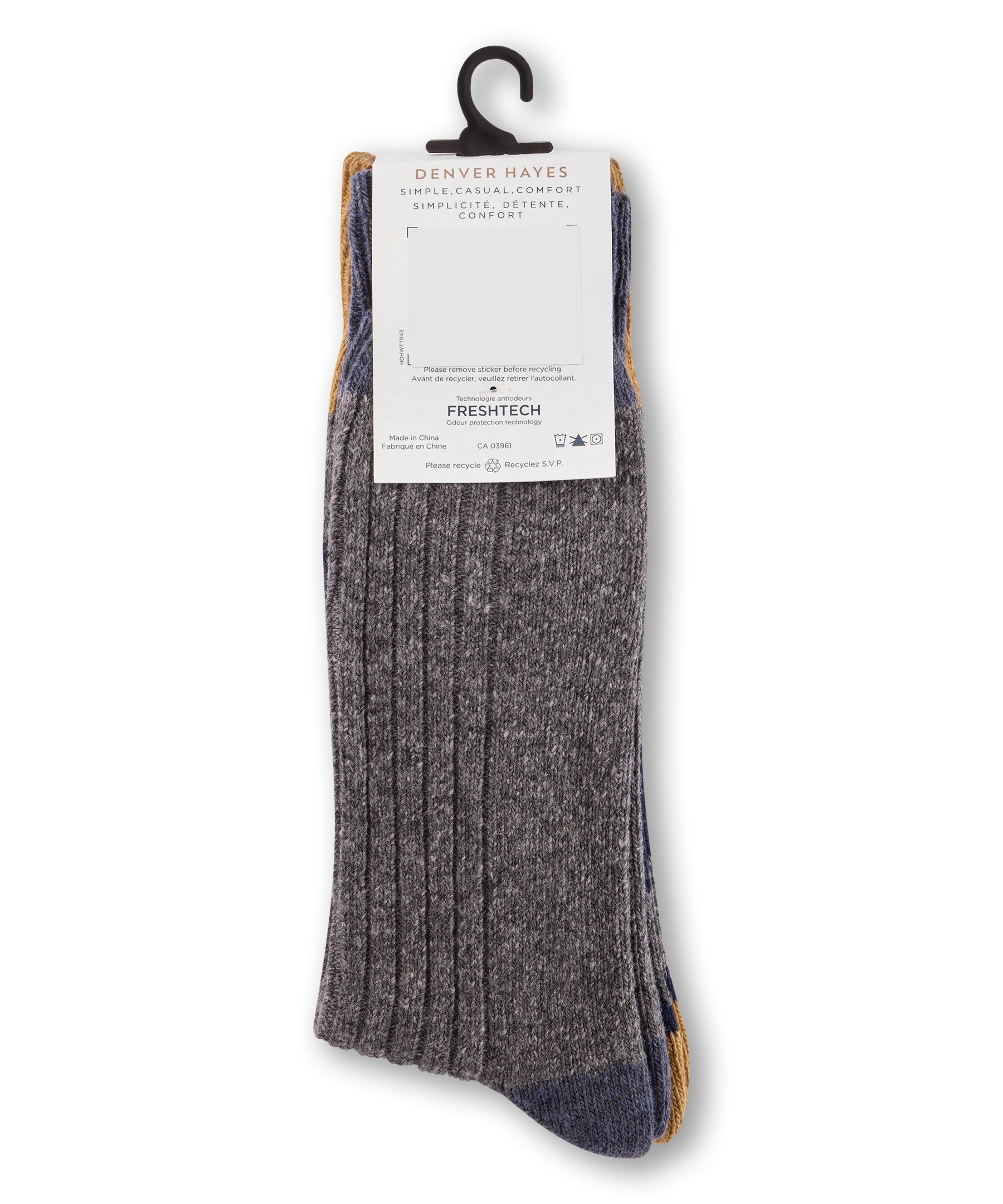 Mi-chaussettes décontractées à rayures pour hommes, Denver Hayes, paquet de 2&nbsp;paires