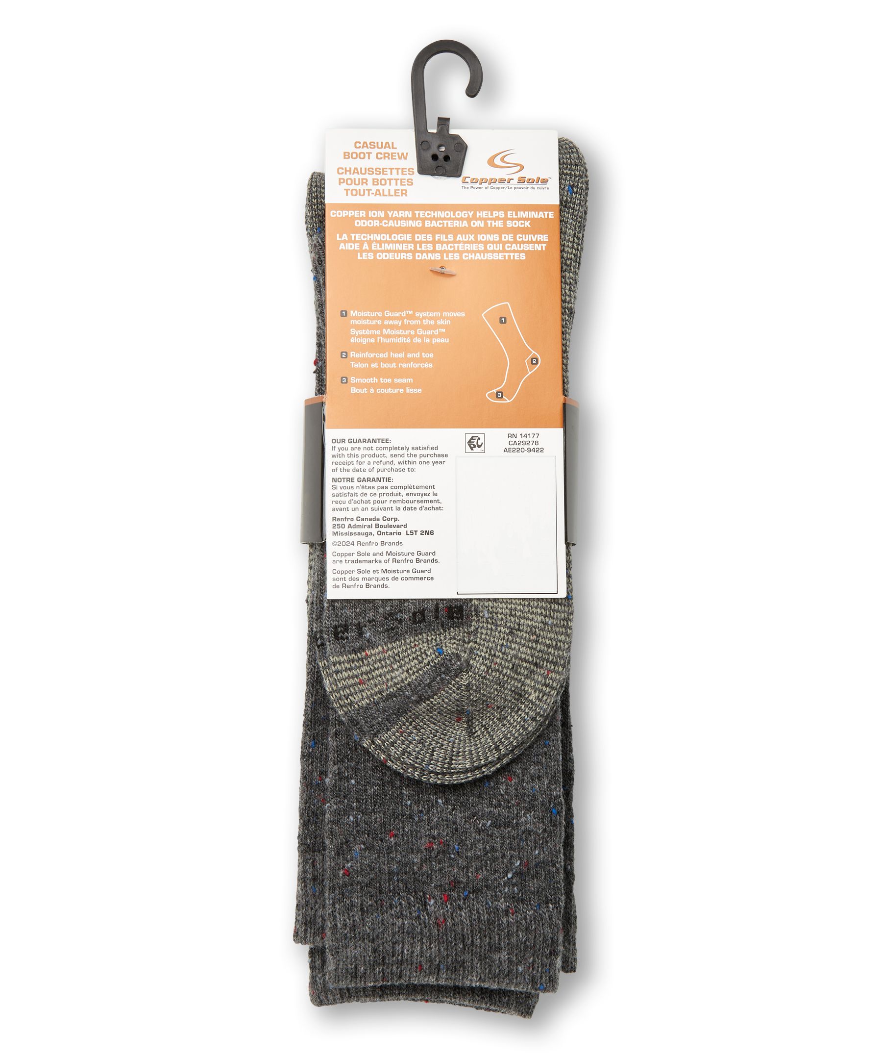 Mi-chaussettes décontractées en fil à boutons, Copper Sole, paquet de 3