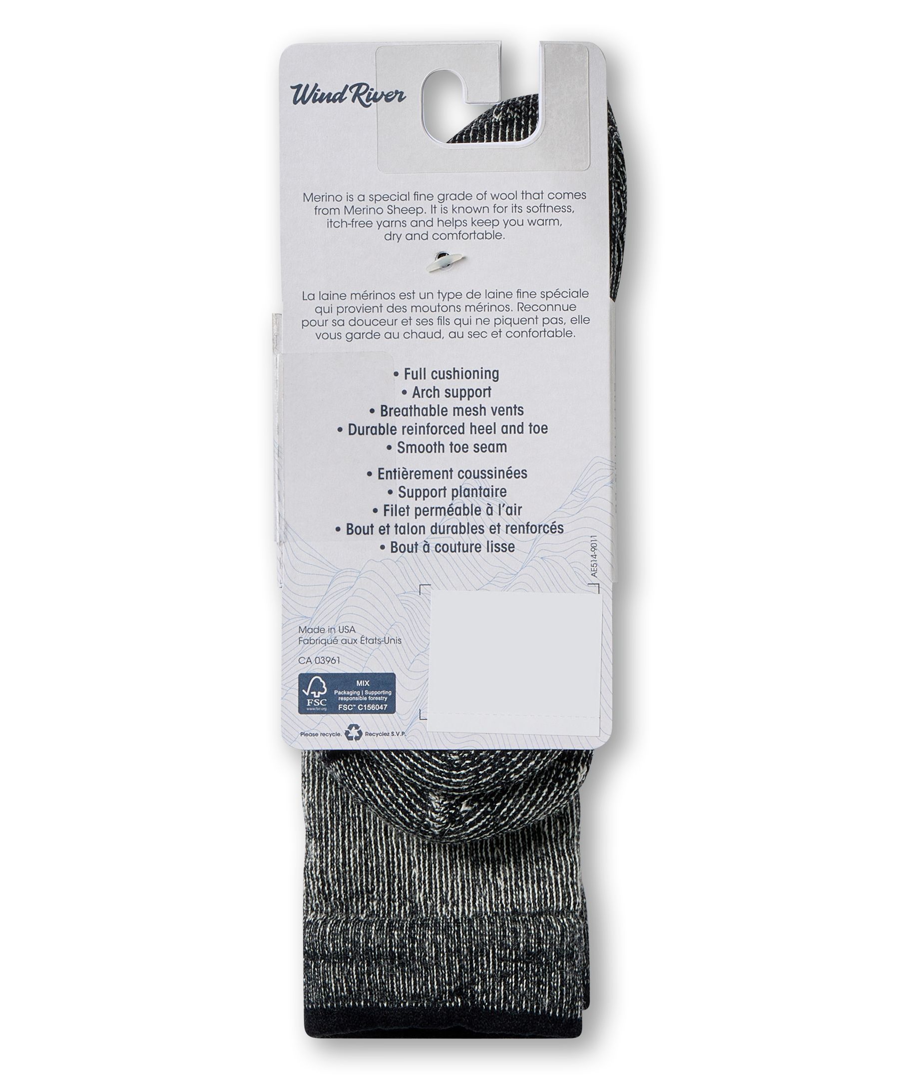 Mi-chaussettes de randonnée d’épaisseur moyenne en mélange intégrant de la laine mérinos pour hommes, WindRiver