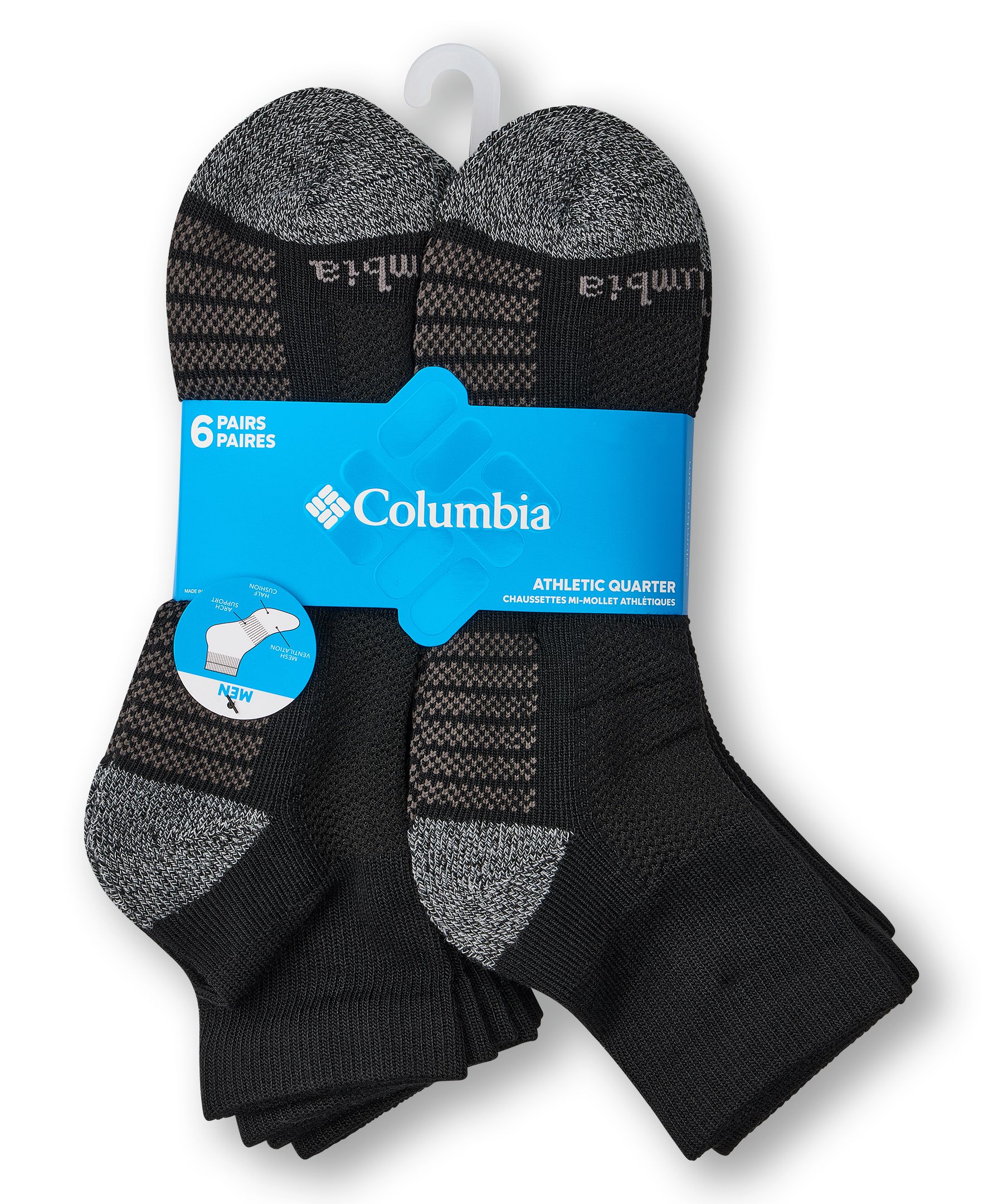 Columbia Men's Quarter Crew Sport Socks, 6 Pack