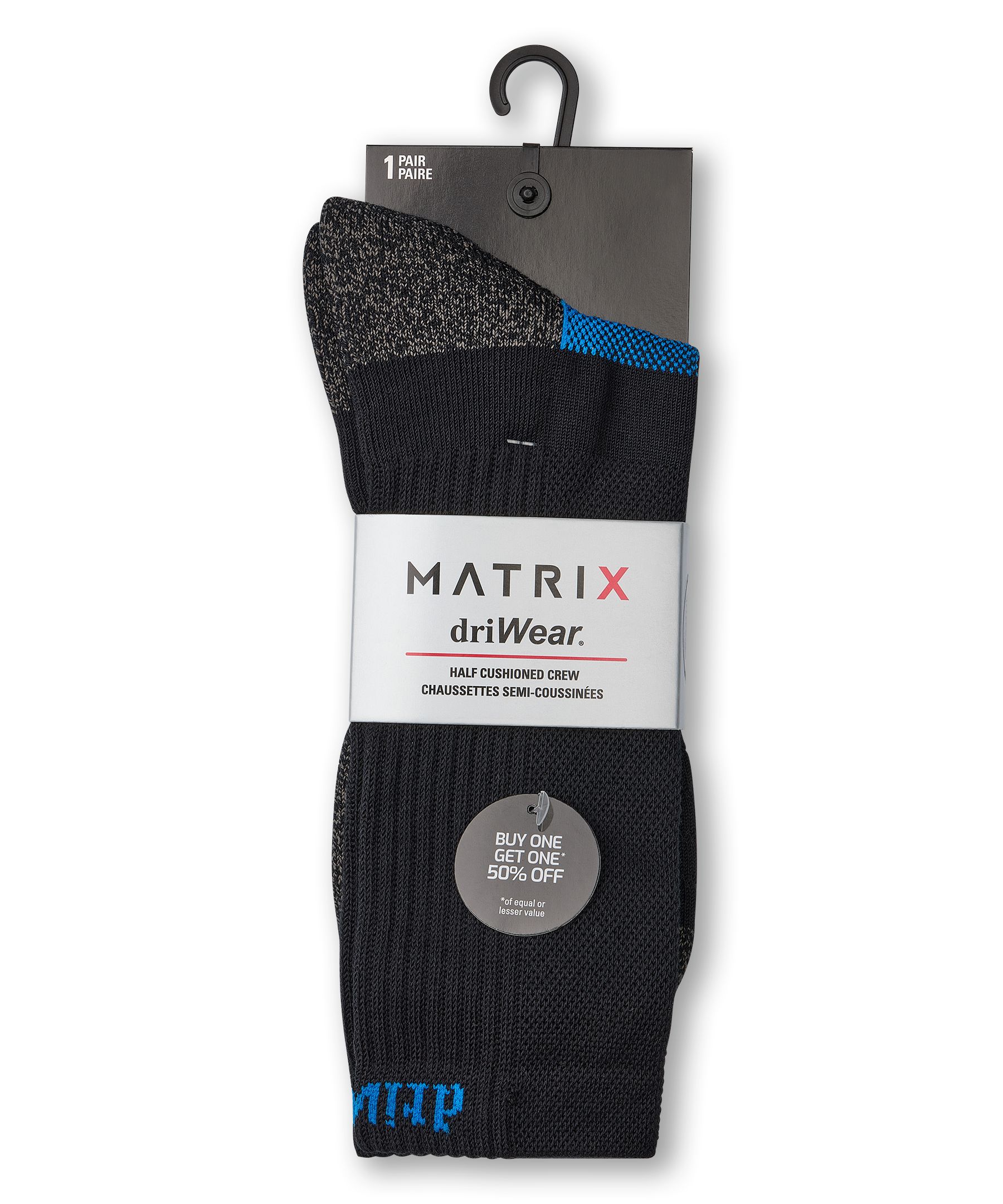 Mi-chaussettes de sport driWearMC pour hommes, Matrix - Achetez-en un paquet et obtenez-en un autre