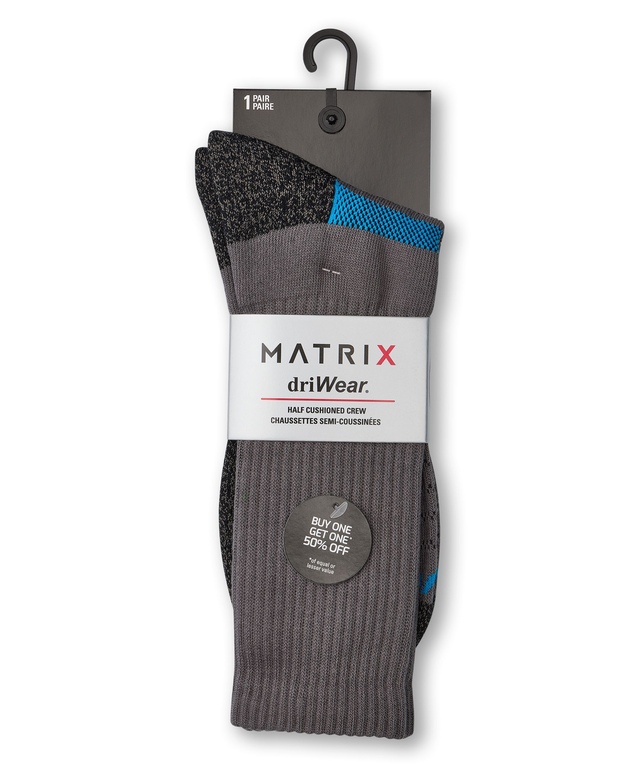 Mi-chaussettes de sport driWearMC pour hommes, Matrix - Achetez-en un paquet et obtenez-en un autre