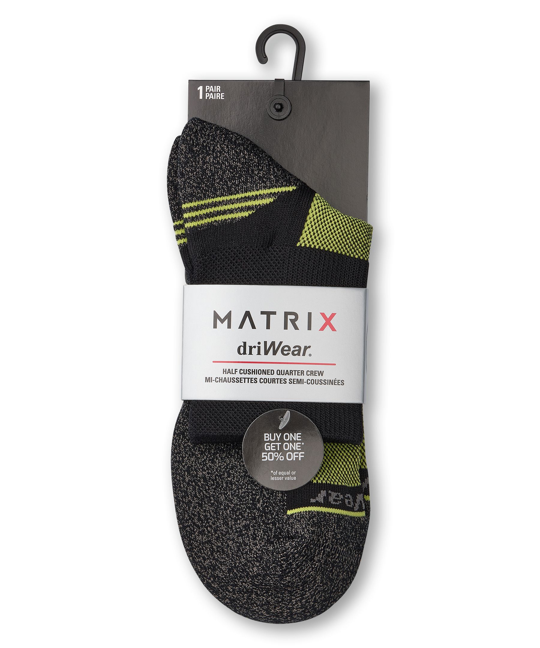 Matrix Men's BOGO driWear™ Quarter Cut Sport Socks