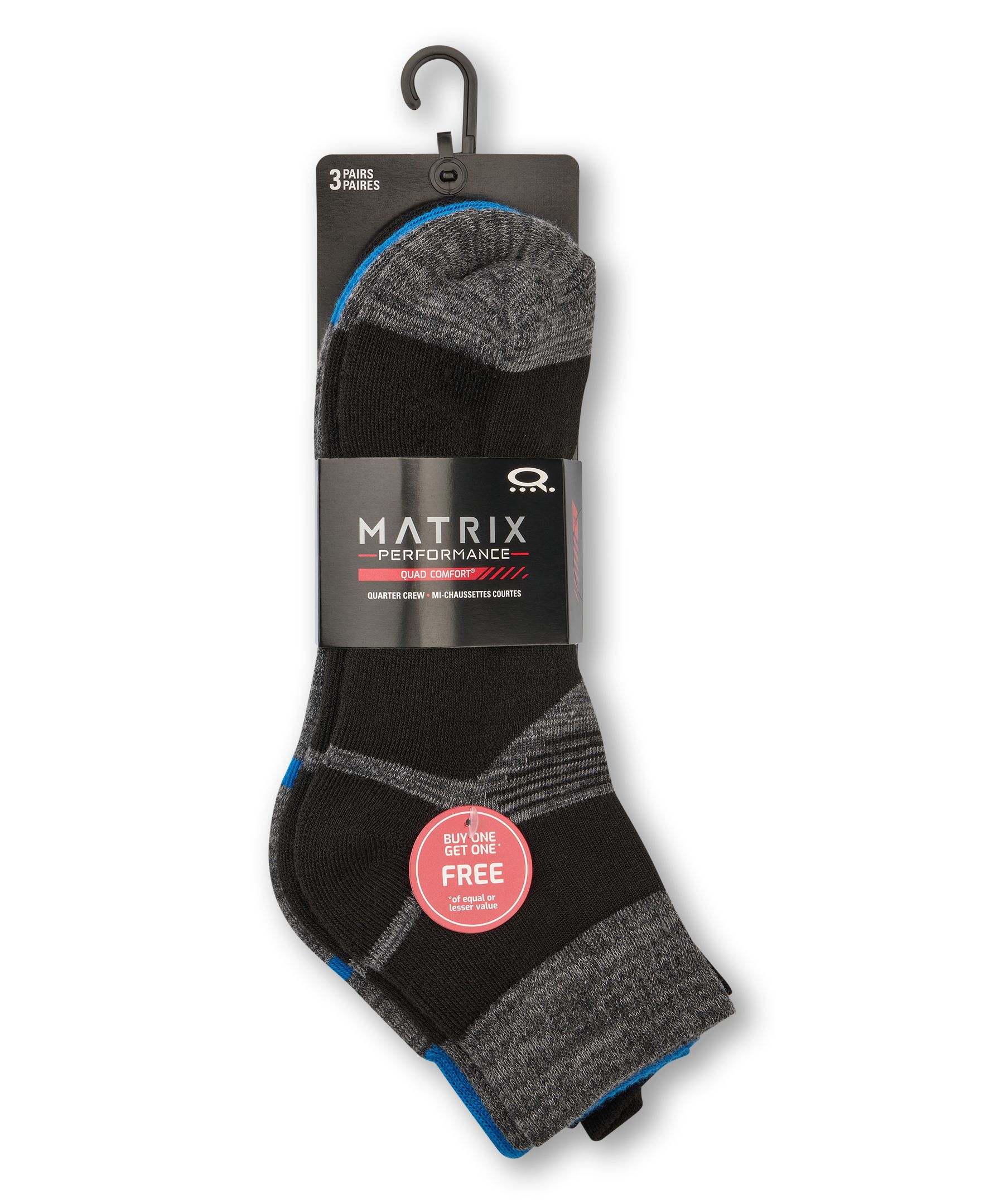 Matrix Men's 3 Pk, BOGO Quarter Cut Sport Socks